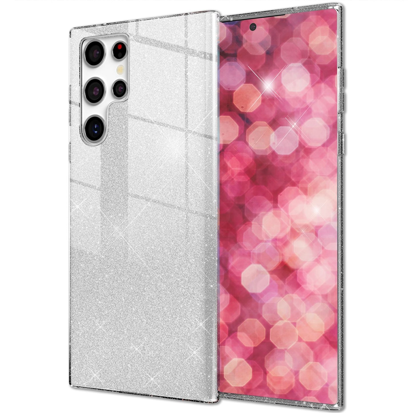 NALIA Hybrid Glitzerhülle für Samsung Galaxy S24 Ultra Hülle, Glänzende Glitzer Schutzhülle mit verstärktem Silikon