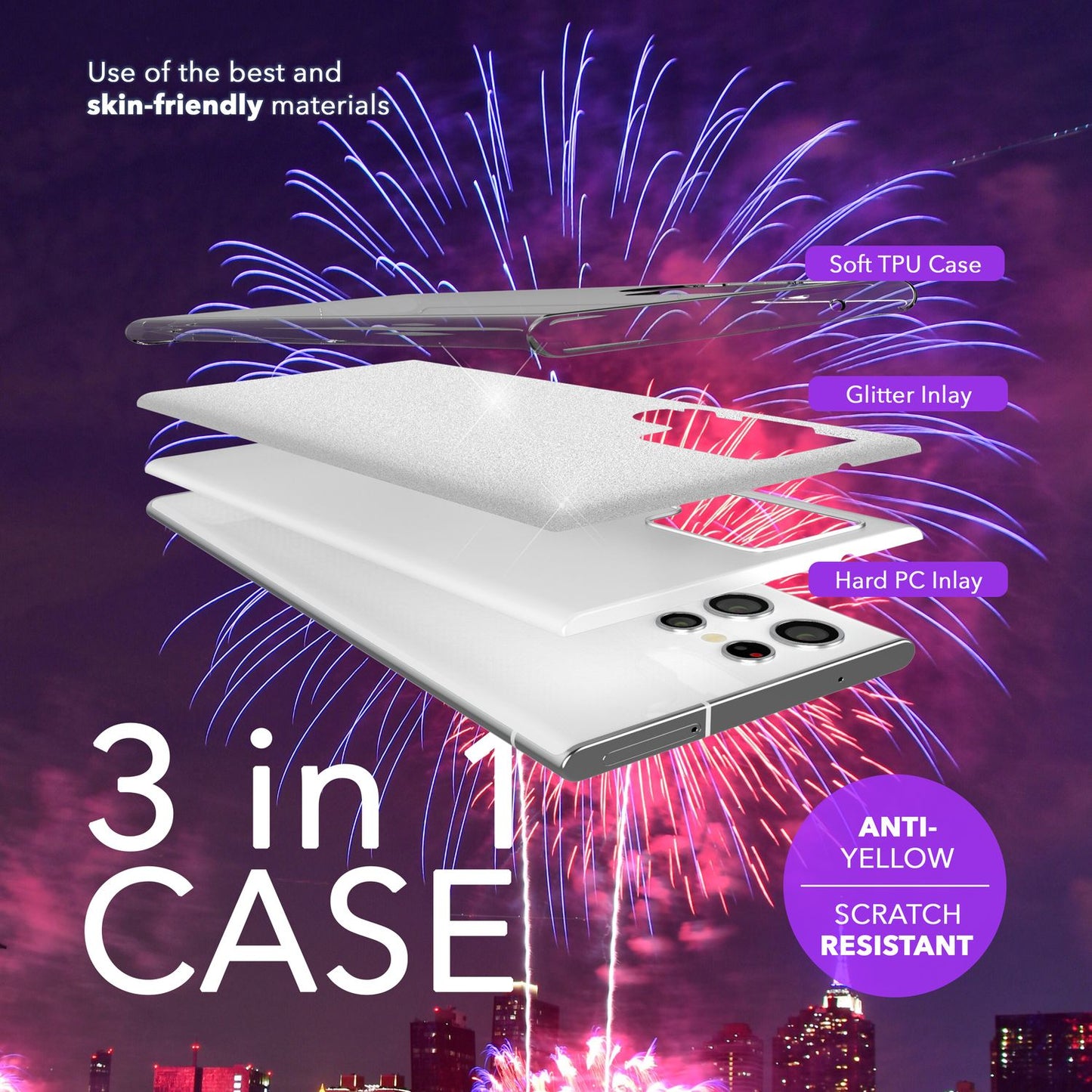 NALIA Hybrid Glitzerhülle für Samsung Galaxy S24 Ultra Hülle, Glänzende Glitzer Schutzhülle mit verstärktem Silikon