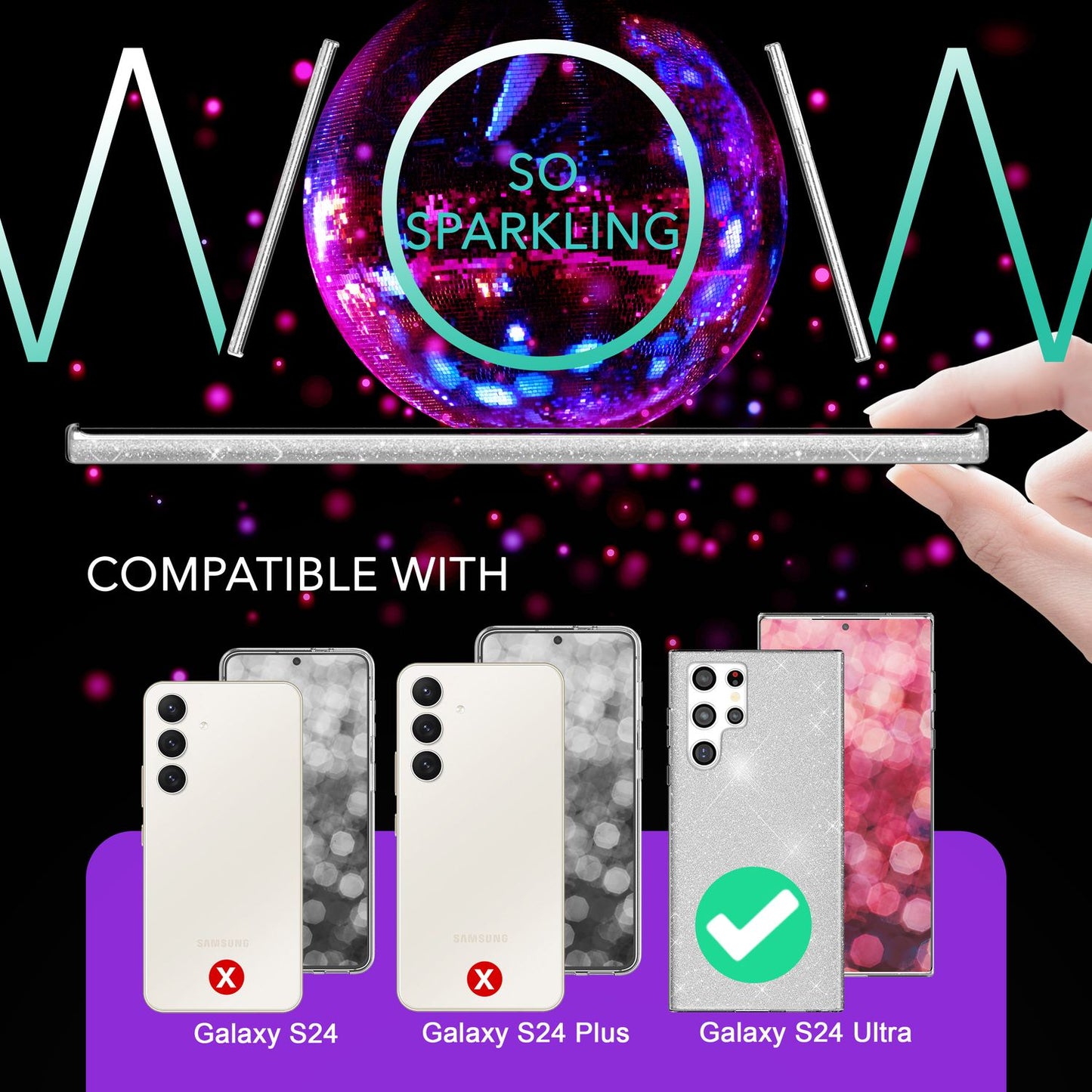 NALIA Hybrid Glitzerhülle für Samsung Galaxy S24 Ultra Hülle, Glänzende Glitzer Schutzhülle mit verstärktem Silikon