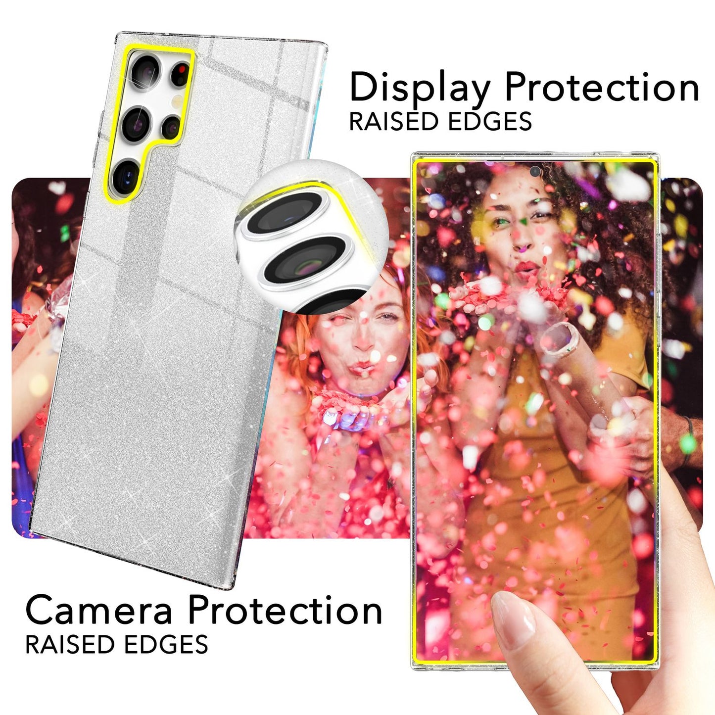 NALIA Hybrid Glitzerhülle für Samsung Galaxy S24 Ultra Hülle, Glänzende Glitzer Schutzhülle mit verstärktem Silikon