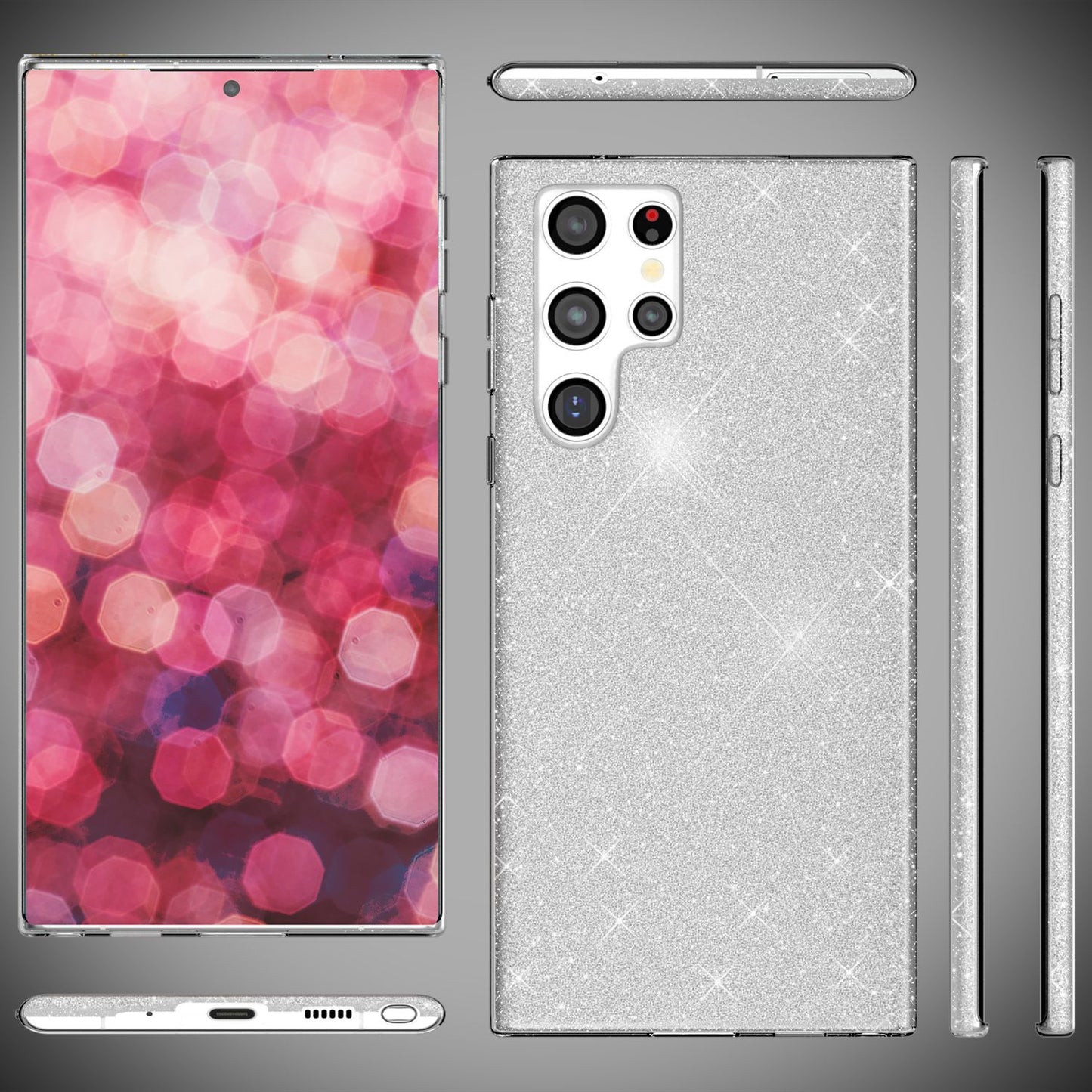 NALIA Hybrid Glitzerhülle für Samsung Galaxy S24 Ultra Hülle, Glänzende Glitzer Schutzhülle mit verstärktem Silikon