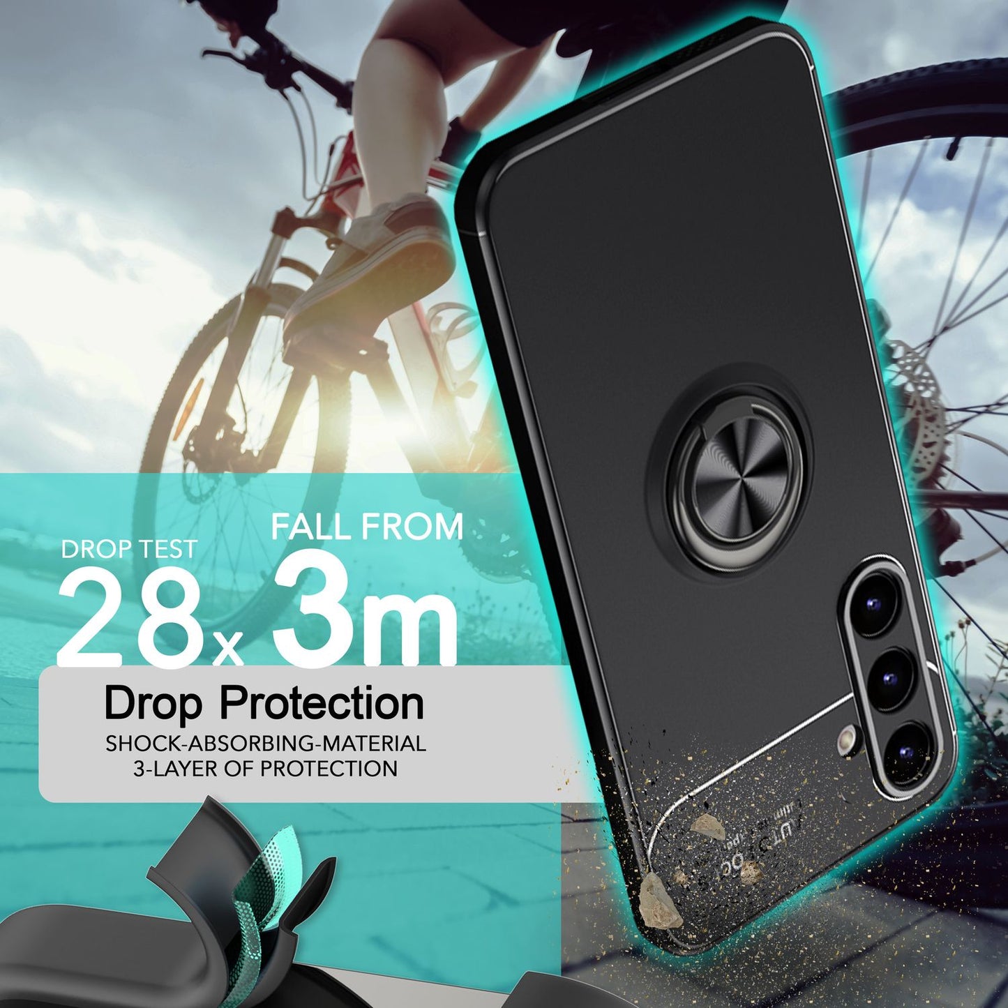 NALIA Matt-Schwarze Ringhülle für Samsung Galaxy S24 Hülle, Rutschfeste Silikon Schutzhülle mit 360-Grad drehbarem Ring