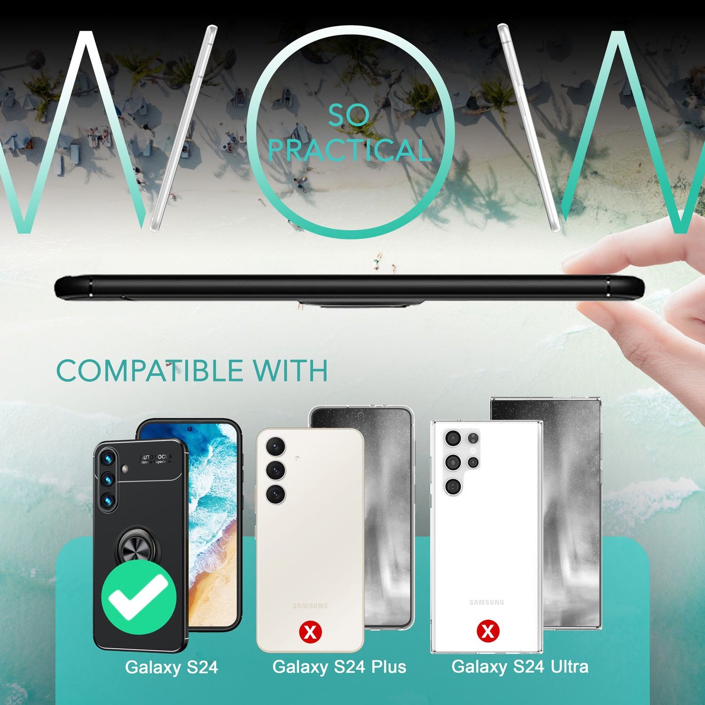 NALIA Matt-Schwarze Ringhülle für Samsung Galaxy S24 Hülle, Rutschfeste Silikon Schutzhülle mit 360-Grad drehbarem Ring