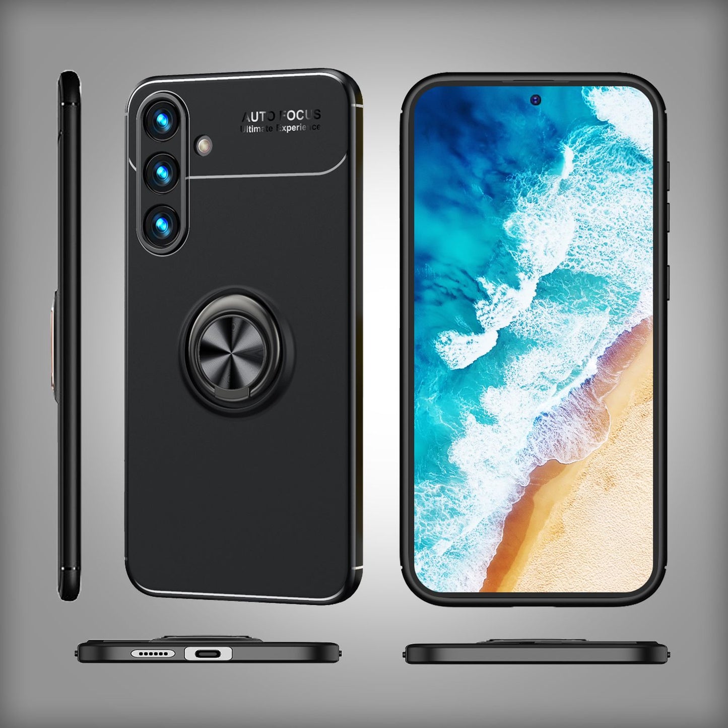 NALIA Matt-Schwarze Ringhülle für Samsung Galaxy S24 Hülle, Rutschfeste Silikon Schutzhülle mit 360-Grad drehbarem Ring