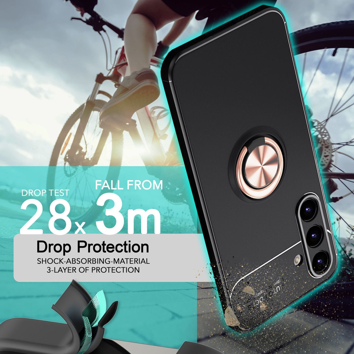 NALIA Matt-Schwarze Ringhülle für Samsung Galaxy S24 Hülle, Rutschfeste Silikon Schutzhülle mit 360-Grad drehbarem Ring