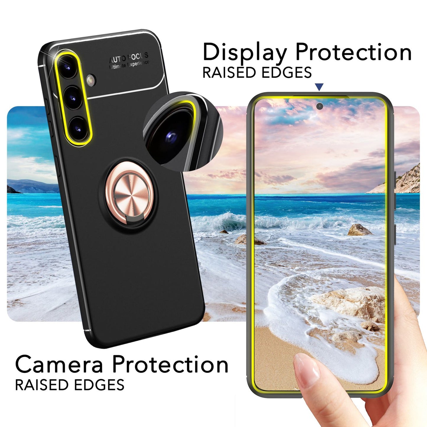 NALIA Matt-Schwarze Ringhülle für Samsung Galaxy S24 Hülle, Rutschfeste Silikon Schutzhülle mit 360-Grad drehbarem Ring