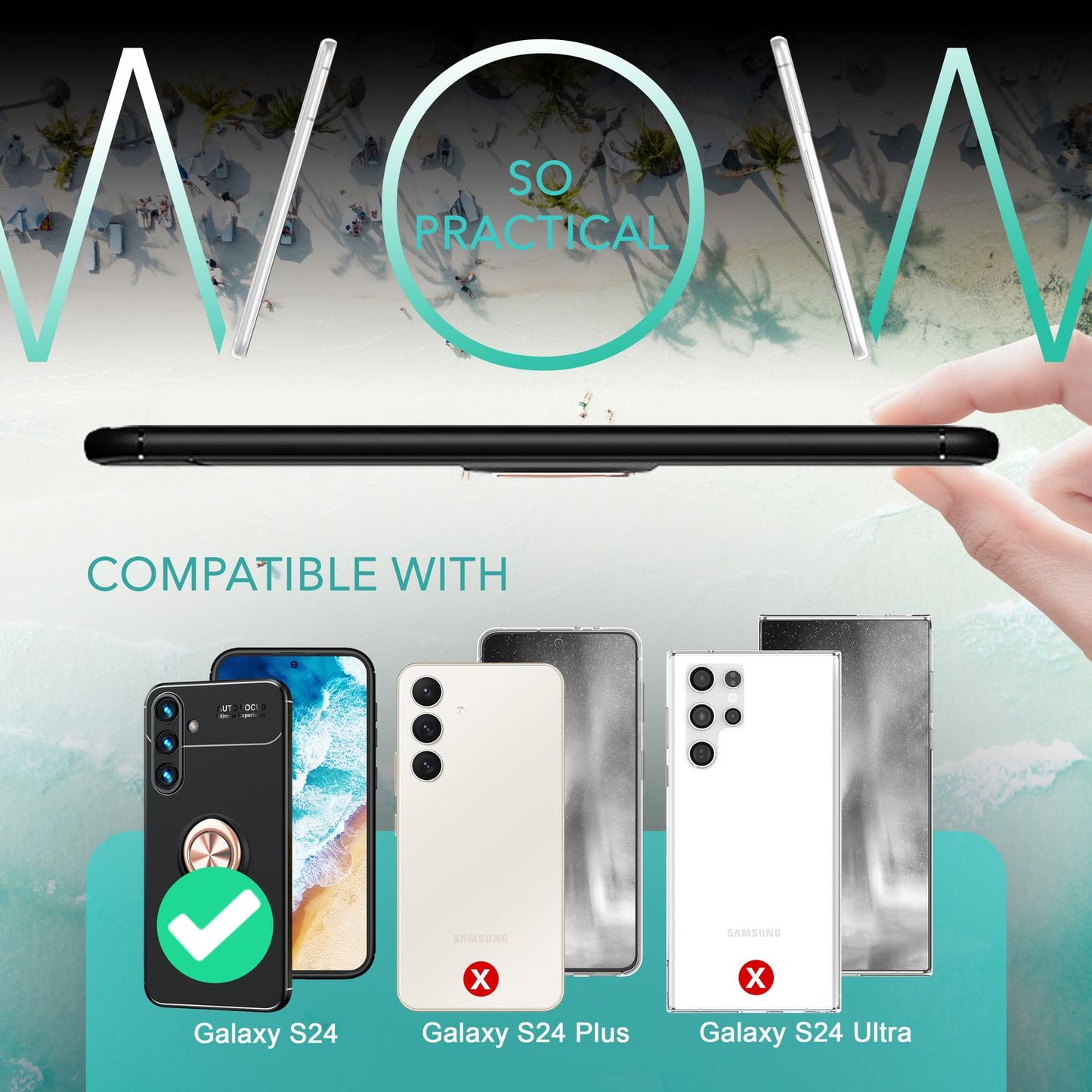 NALIA Matt-Schwarze Ringhülle für Samsung Galaxy S24 Hülle, Rutschfeste Silikon Schutzhülle mit 360-Grad drehbarem Ring