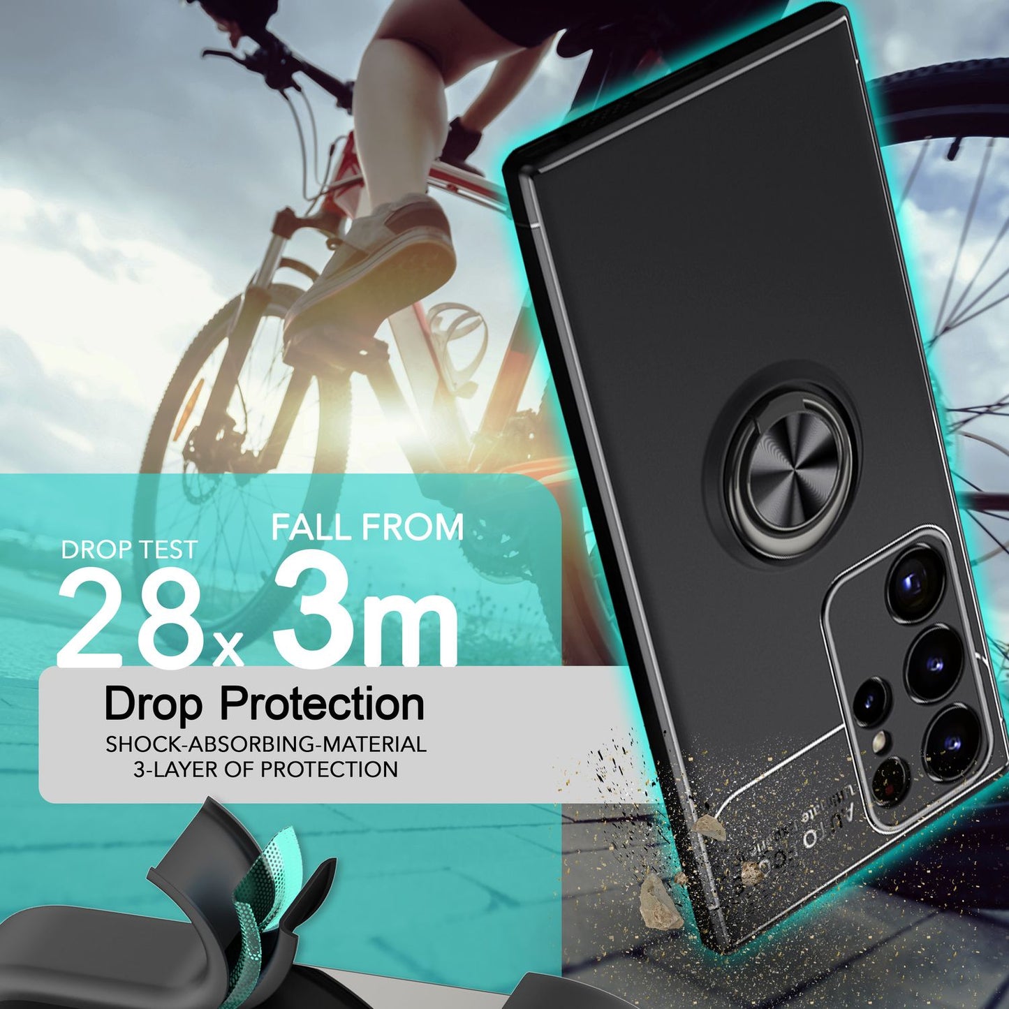 Husă NALIA Grip360 Ring pentru Galaxy S24 Ultra - Husă din silicon, suport inelar 360°, negru mat