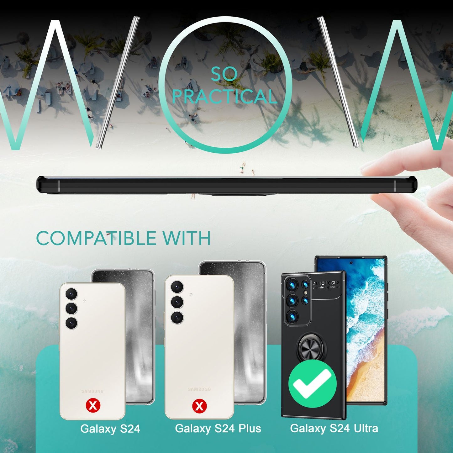 Husă NALIA Grip360 Ring pentru Galaxy S24 Ultra - Husă din silicon, suport inelar 360°, negru mat