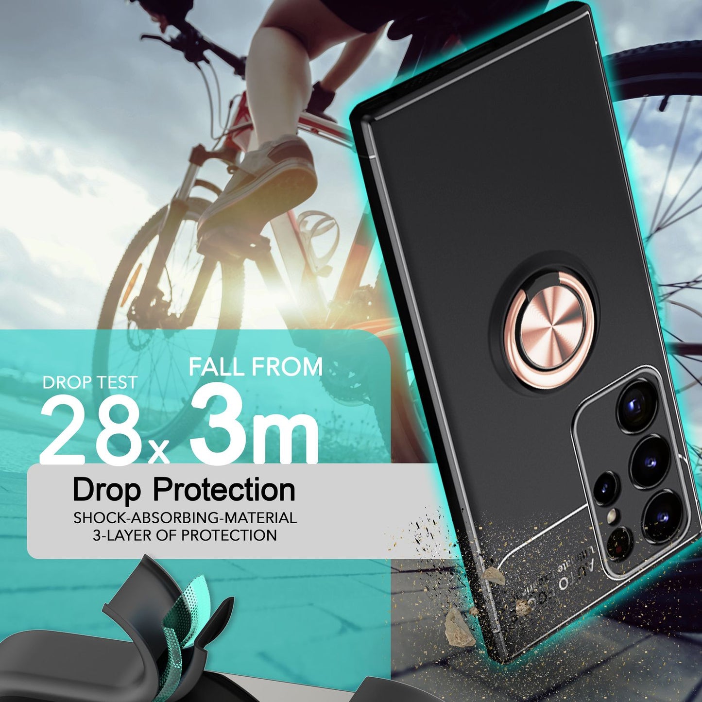 Husă NALIA Grip360 Ring pentru Galaxy S24 Ultra - Husă din silicon, suport inelar 360°, negru mat