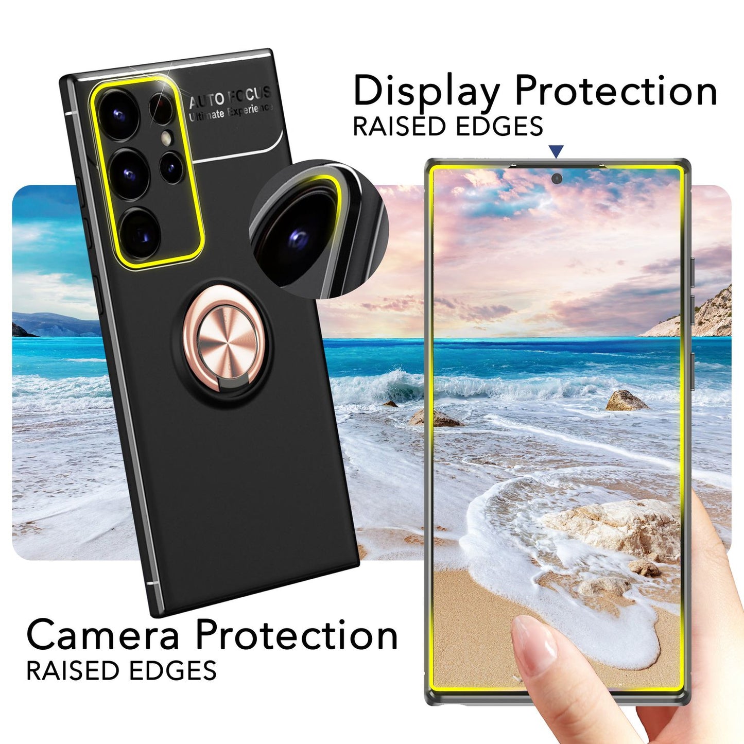 Husă NALIA Grip360 Ring pentru Galaxy S24 Ultra - Husă din silicon, suport inelar 360°, negru mat