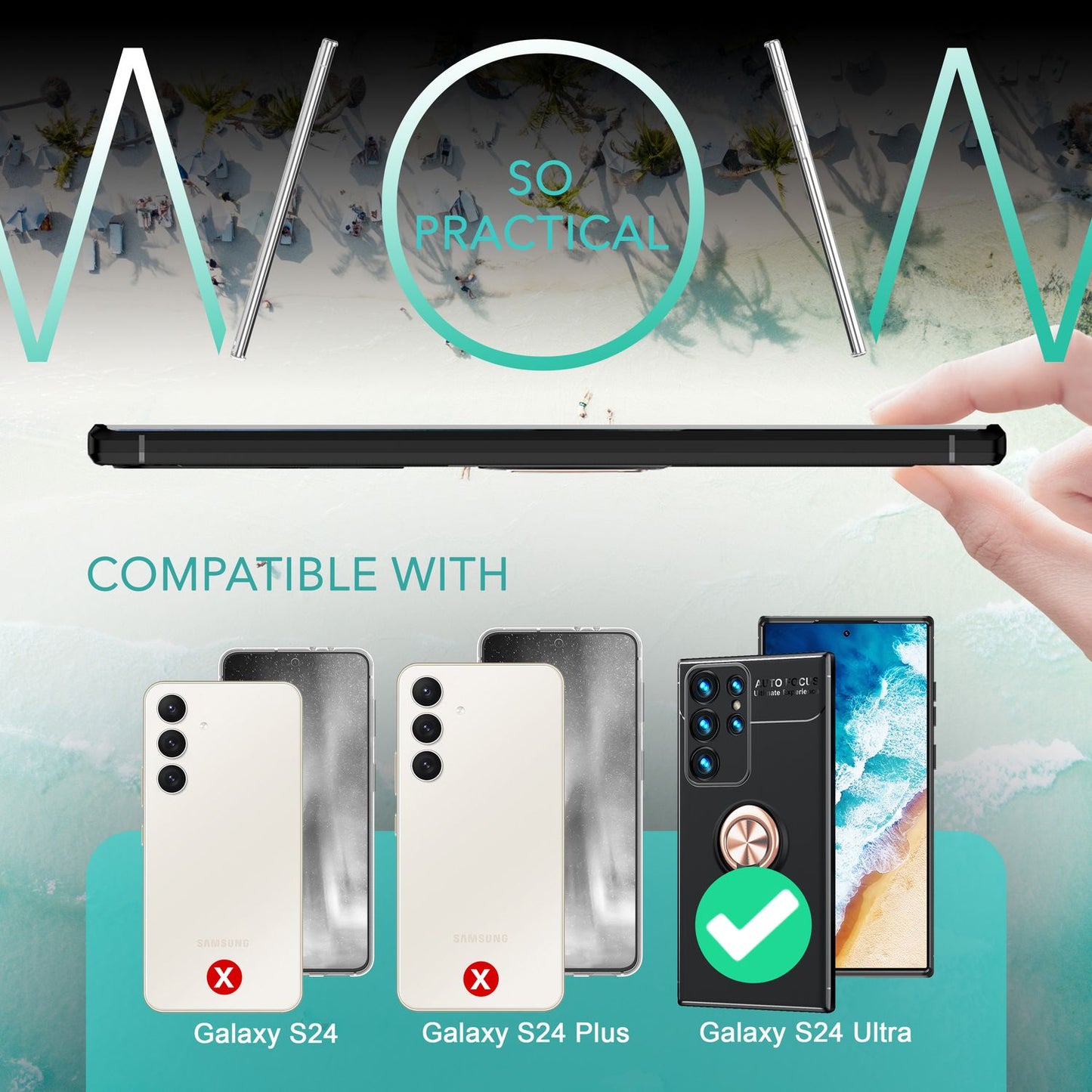 Husă NALIA Grip360 Ring pentru Galaxy S24 Ultra - Husă din silicon, suport inelar 360°, negru mat