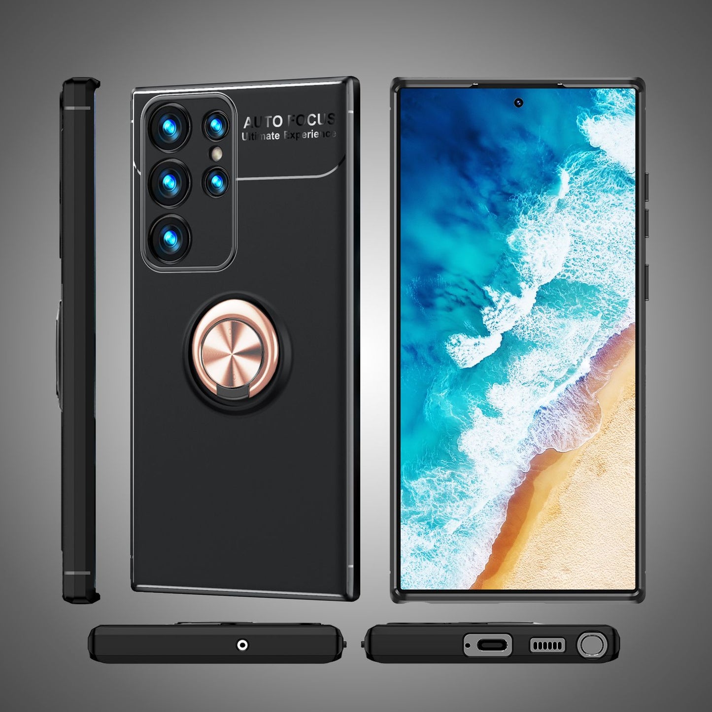 Husă NALIA Grip360 Ring pentru Galaxy S24 Ultra - Husă din silicon, suport inelar 360°, negru mat