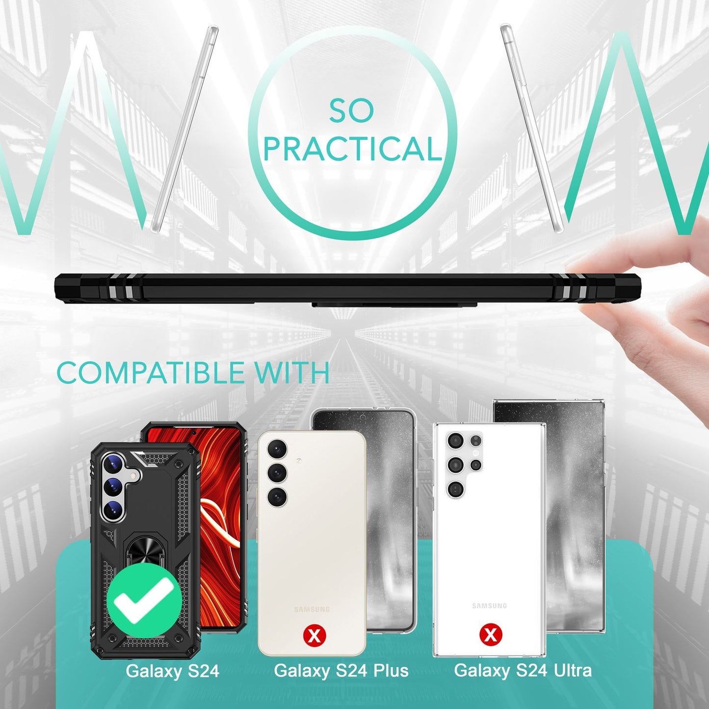 NALIA Military-Style Ringhülle für Samsung Galaxy S24 Hülle, Extrem Robust & Schock-Resistent, Outdoor Schutzhülle