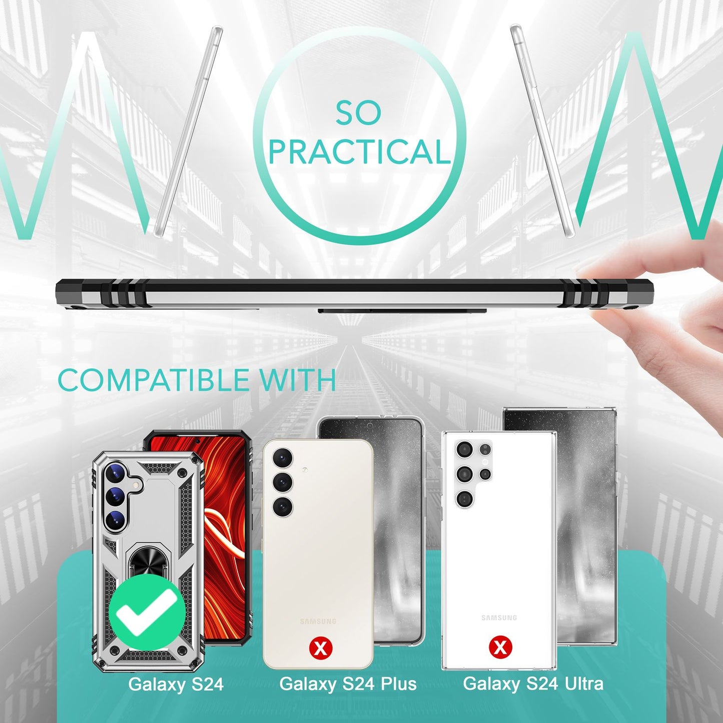 NALIA Military-Style Ringhülle für Samsung Galaxy S24 Hülle, Extrem Robust & Schock-Resistent, Outdoor Schutzhülle