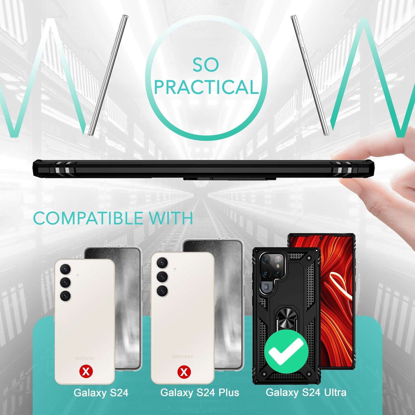 NALIA Military-Style Ringhülle Galaxy S24 Ultra Extrem Robuste Schockresistent - Passgenau, Leicht, Hybrid-Material