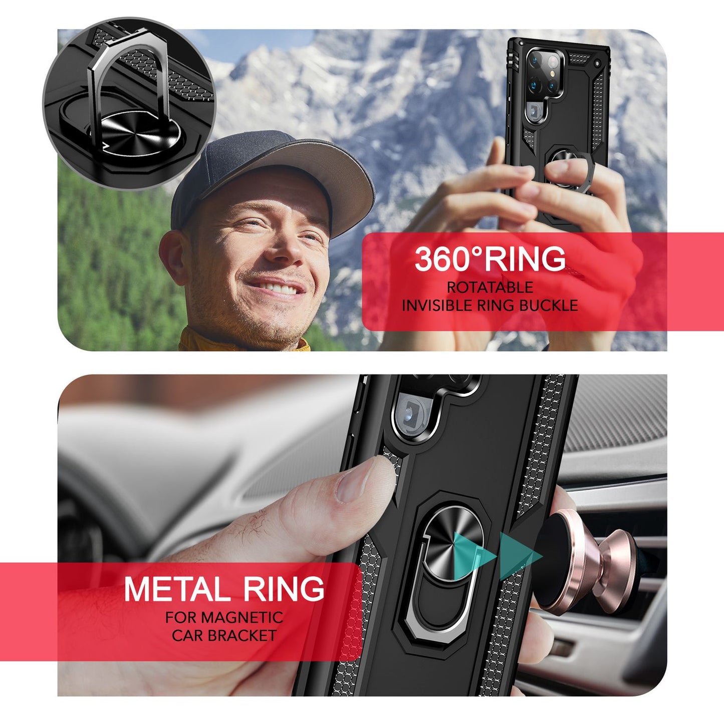 NALIA Military-Style Ringhülle Galaxy S24 Ultra Extrem Robuste Schockresistent - Passgenau, Leicht, Hybrid-Material