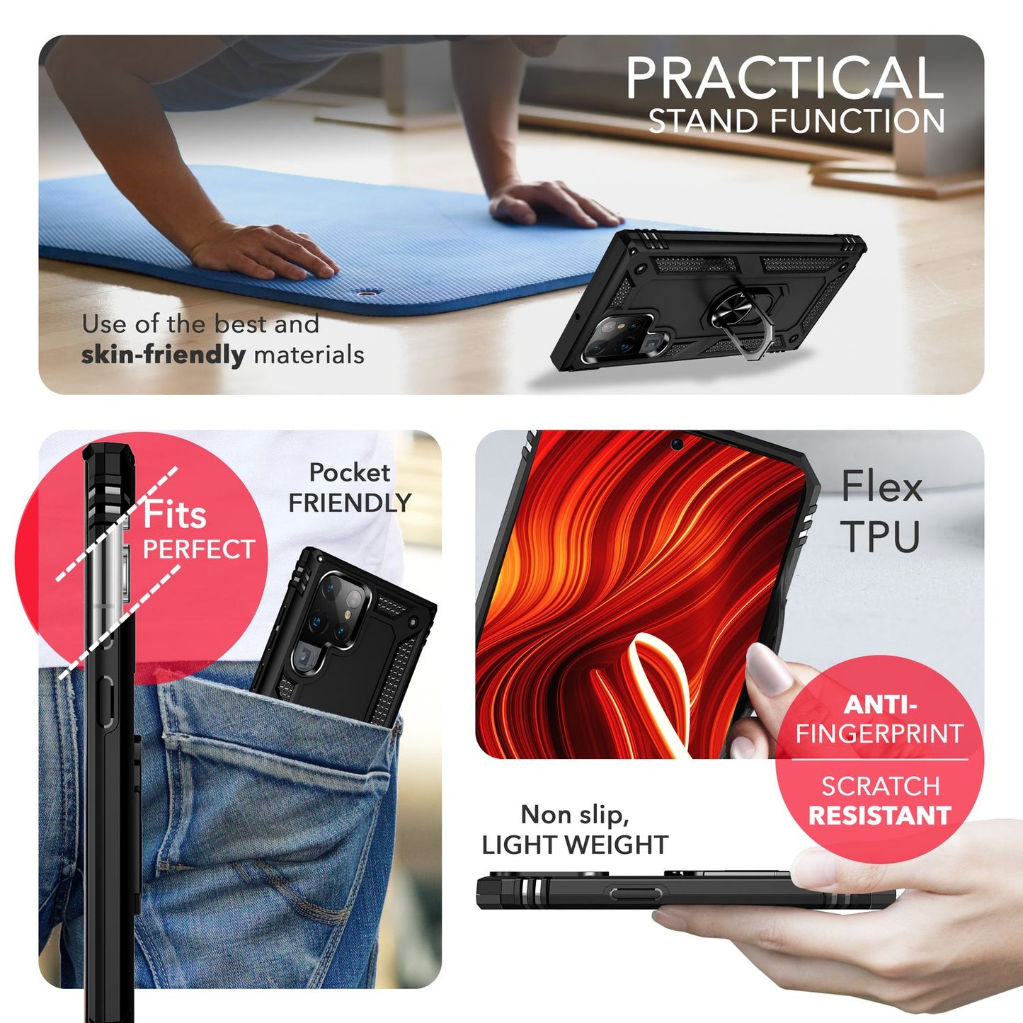 NALIA Military-Style Ringhülle Galaxy S24 Ultra Extrem Robuste Schockresistent - Passgenau, Leicht, Hybrid-Material