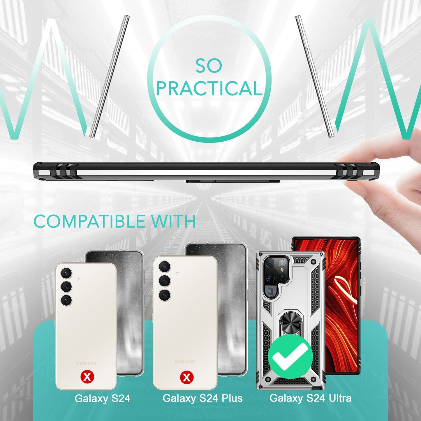 NALIA Military-Style Ringhülle Galaxy S24 Ultra Extrem Robuste Schockresistent - Passgenau, Leicht, Hybrid-Material