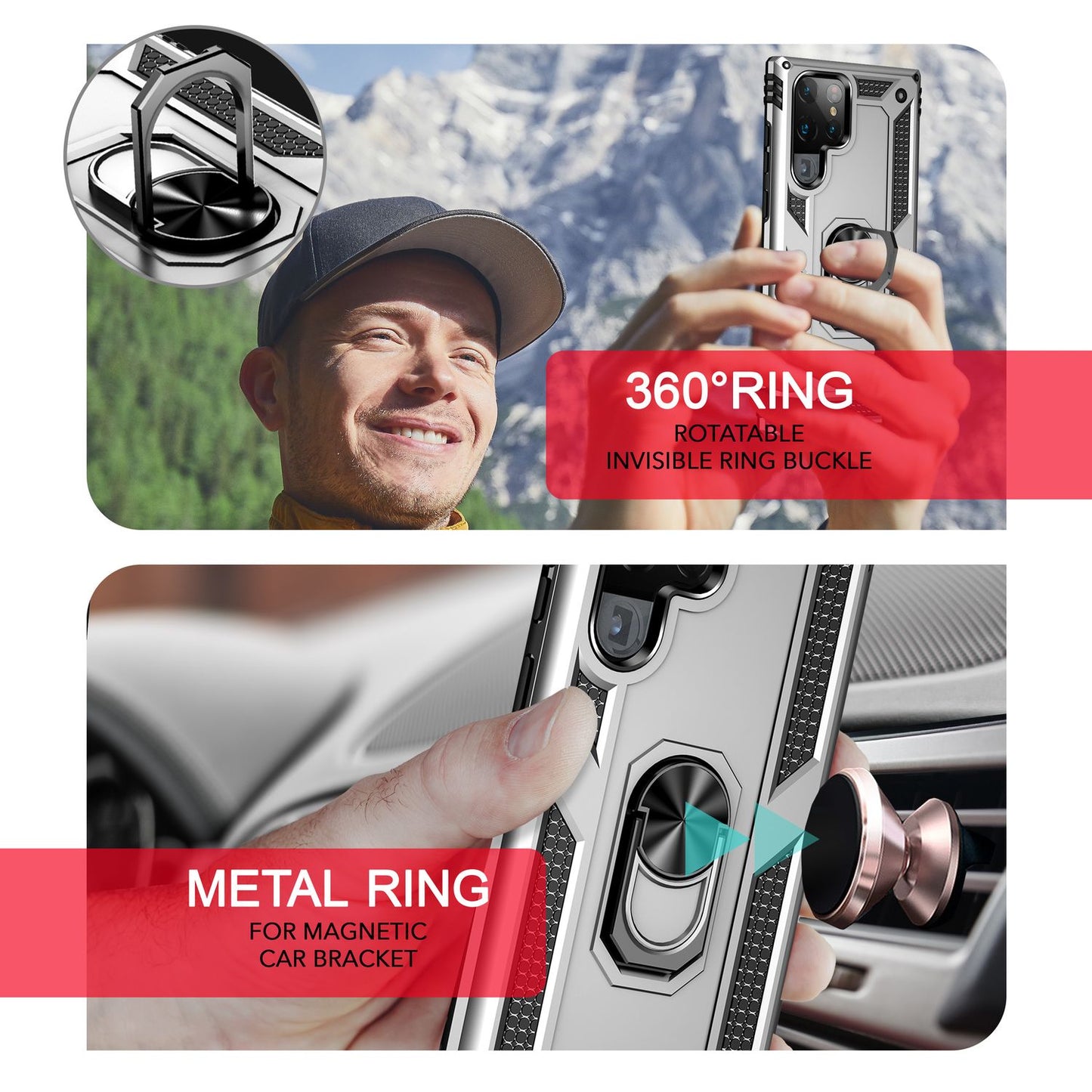 NALIA Military-Style Ringhülle Galaxy S24 Ultra Extrem Robuste Schockresistent - Passgenau, Leicht, Hybrid-Material