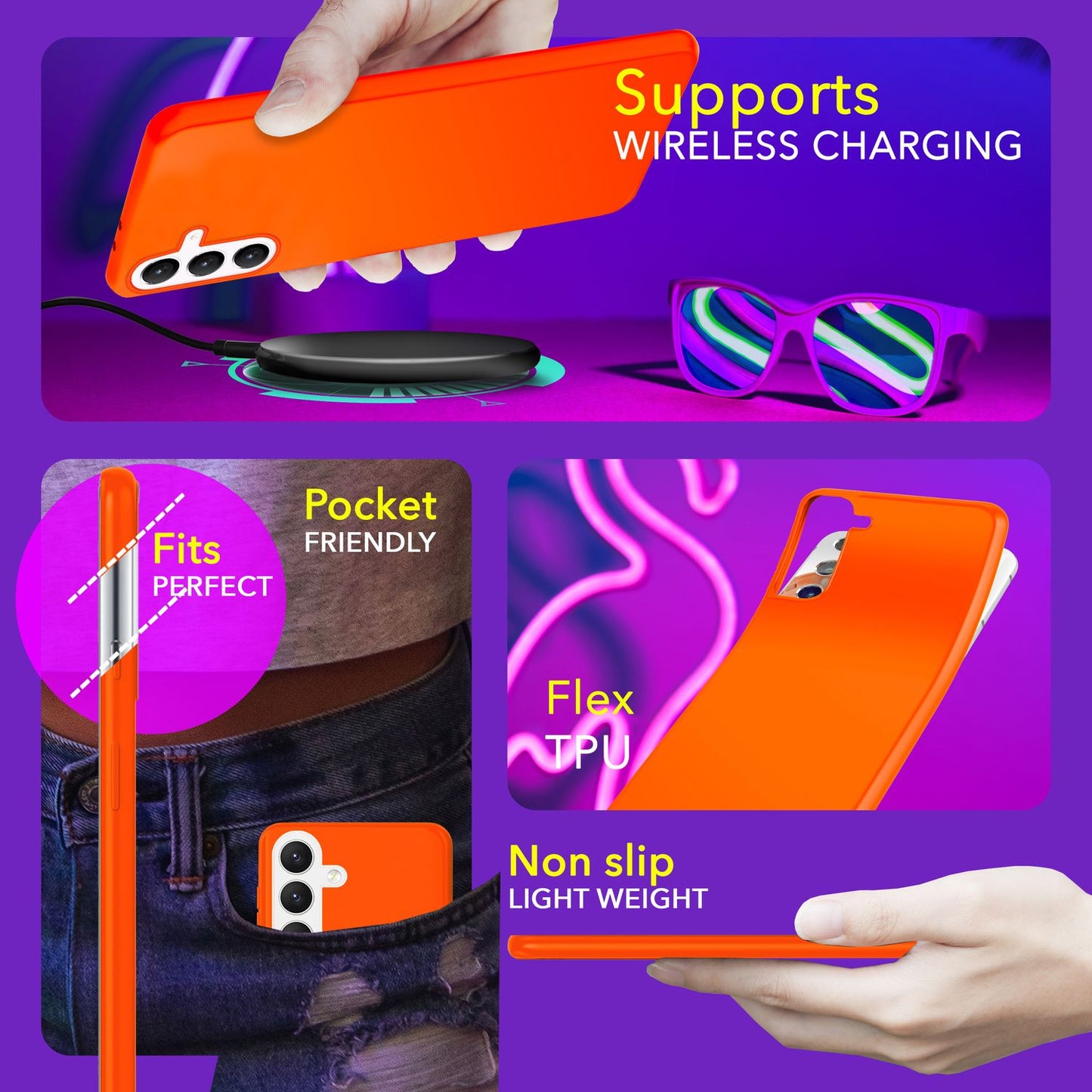 NALIA Farbintensive Neon Silikonhülle - Kompatibel Galaxy S24 Plus, Dünn TPU Schutz, Leuchtende Neonfarbe