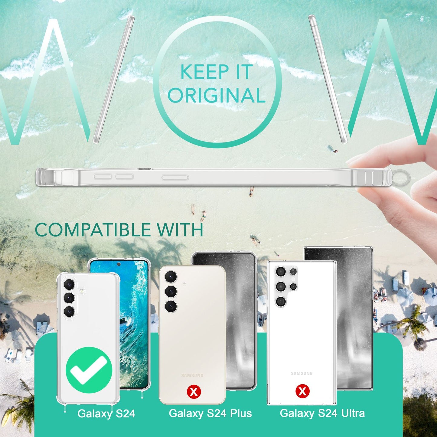 NALIA Husă de protecție transparentă cu lanț pentru Samsung Galaxy S24, husă de telefon transparentă și rezistentă cu curea pentru purtare în jurul gâtului