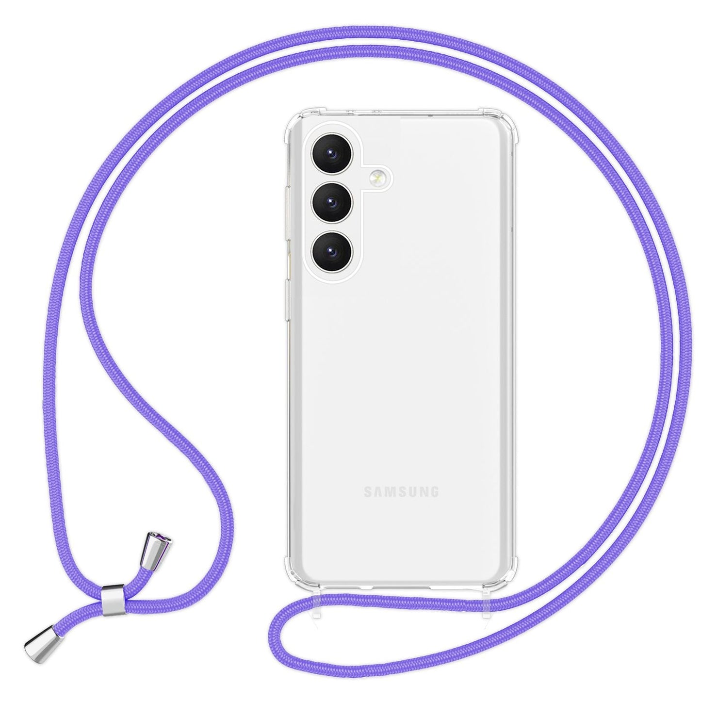 NALIA Husă de protecție transparentă cu lanț pentru Samsung Galaxy S24, husă de telefon transparentă și rezistentă cu curea pentru purtare în jurul gâtului