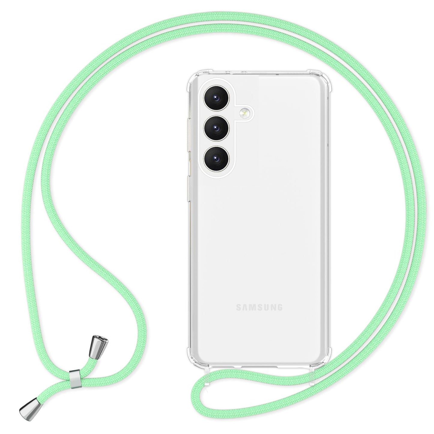 NALIA Husă de protecție transparentă cu lanț pentru Samsung Galaxy S24, husă de telefon transparentă și rezistentă cu curea pentru purtare în jurul gâtului