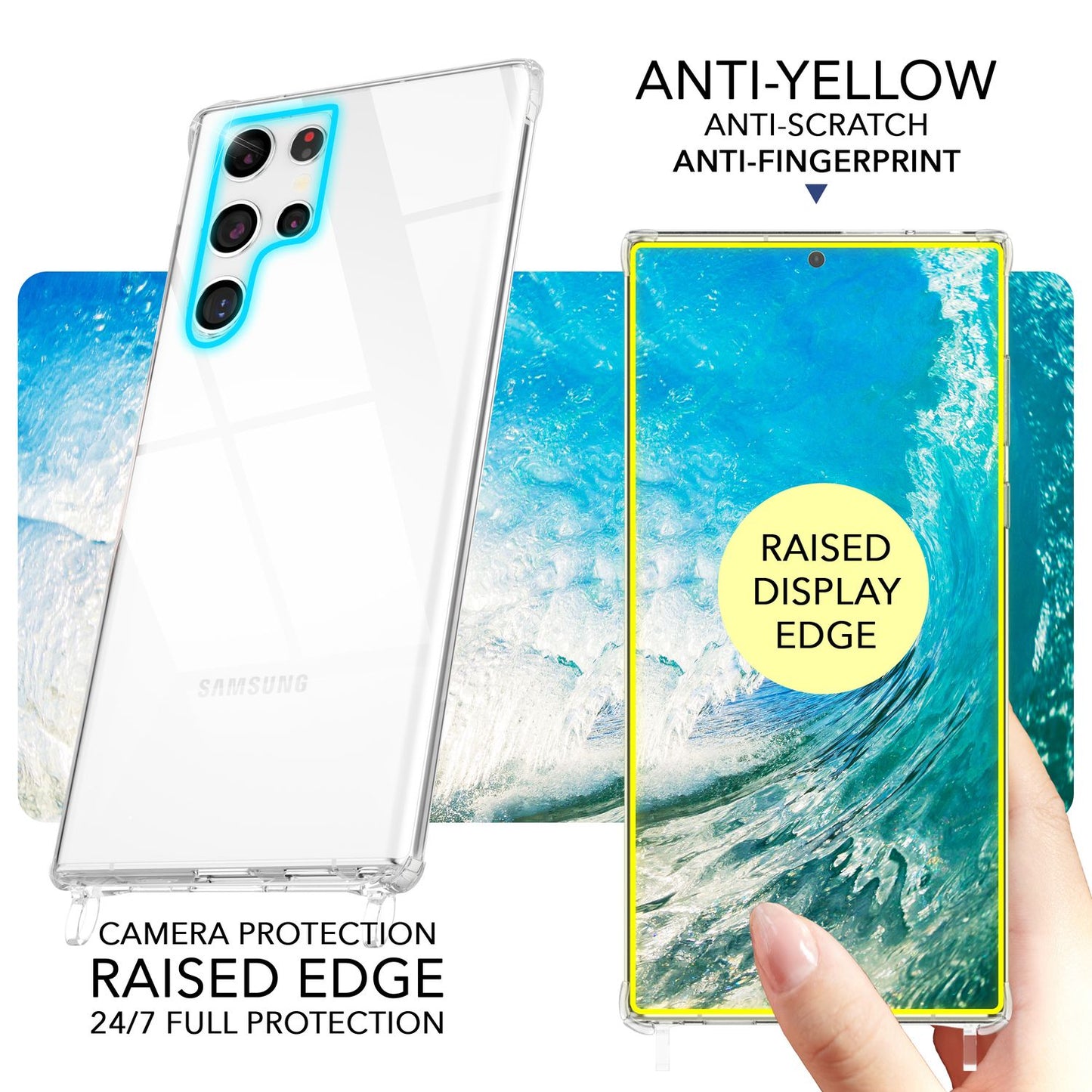 NALIA Husă de protecție transparentă cu lanț pentru Samsung Galaxy S24 Ultra, husă de telefon transparentă și rezistentă cu șnur