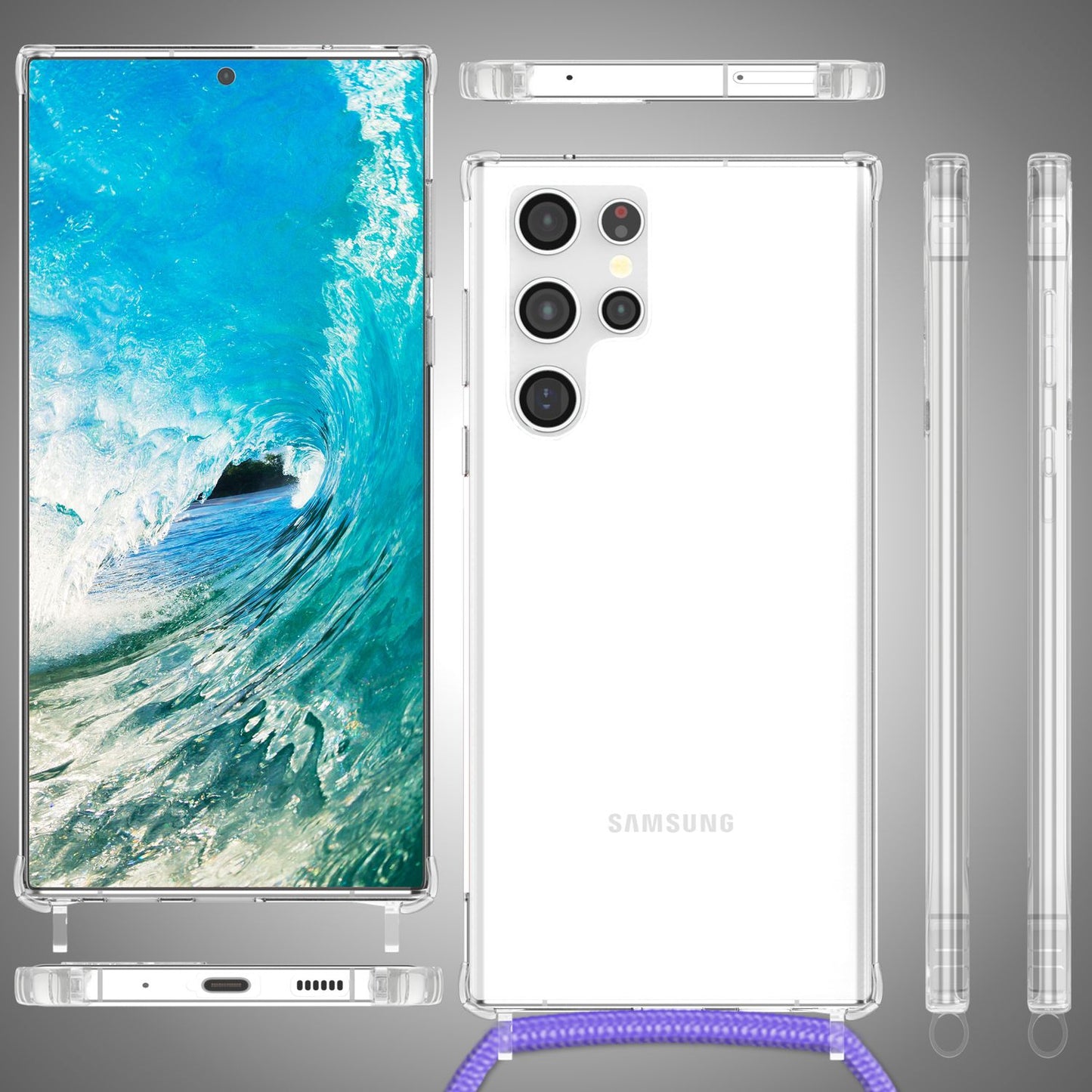 NALIA Husă de protecție transparentă cu lanț pentru Samsung Galaxy S24 Ultra, husă de telefon transparentă și rezistentă cu șnur