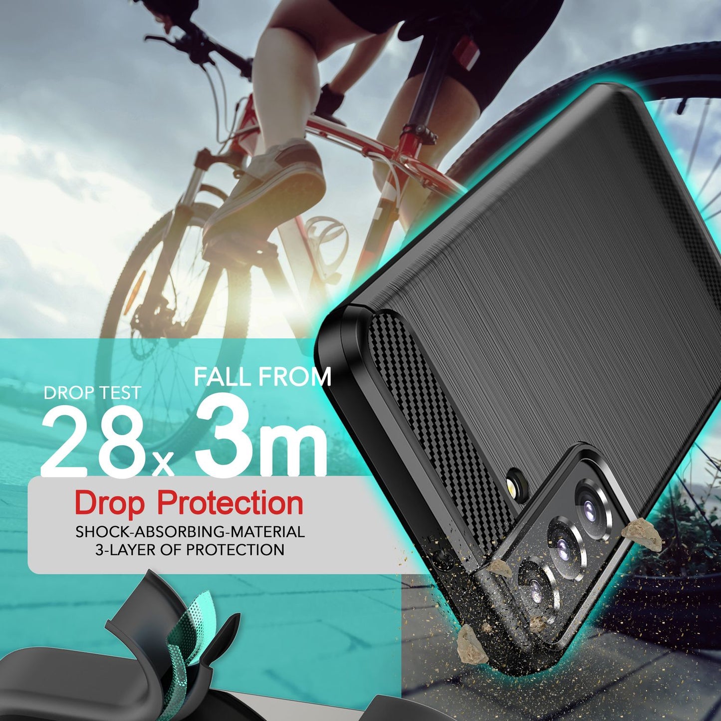 NALIA Carbon-Style Silikonhülle für Samsung Galaxy S24 Plus Hülle, Matt-Schwarze Schutzhülle mit Kohlefaser-Struktur