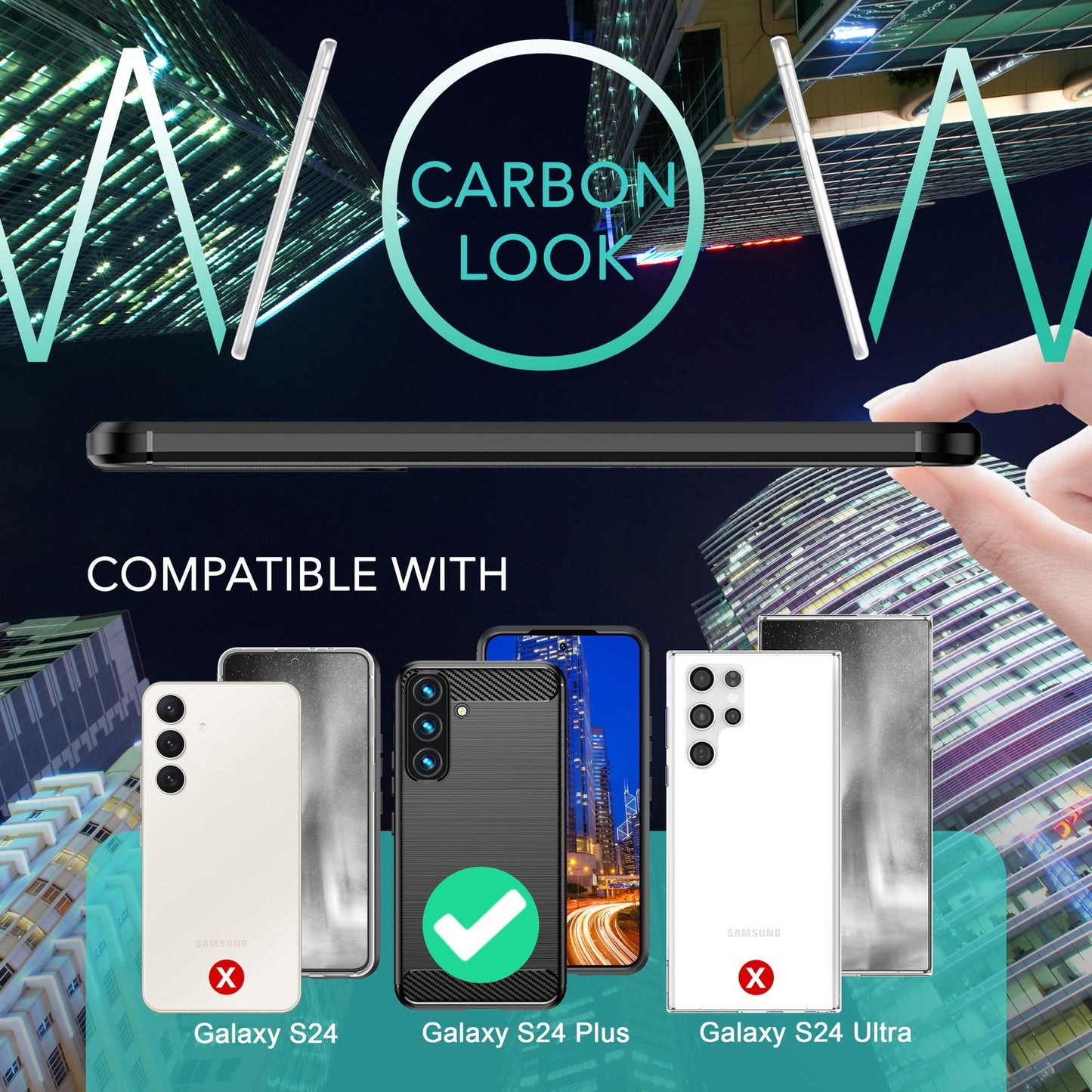 NALIA Carbon-Style Silikonhülle für Samsung Galaxy S24 Plus Hülle, Matt-Schwarze Schutzhülle mit Kohlefaser-Struktur