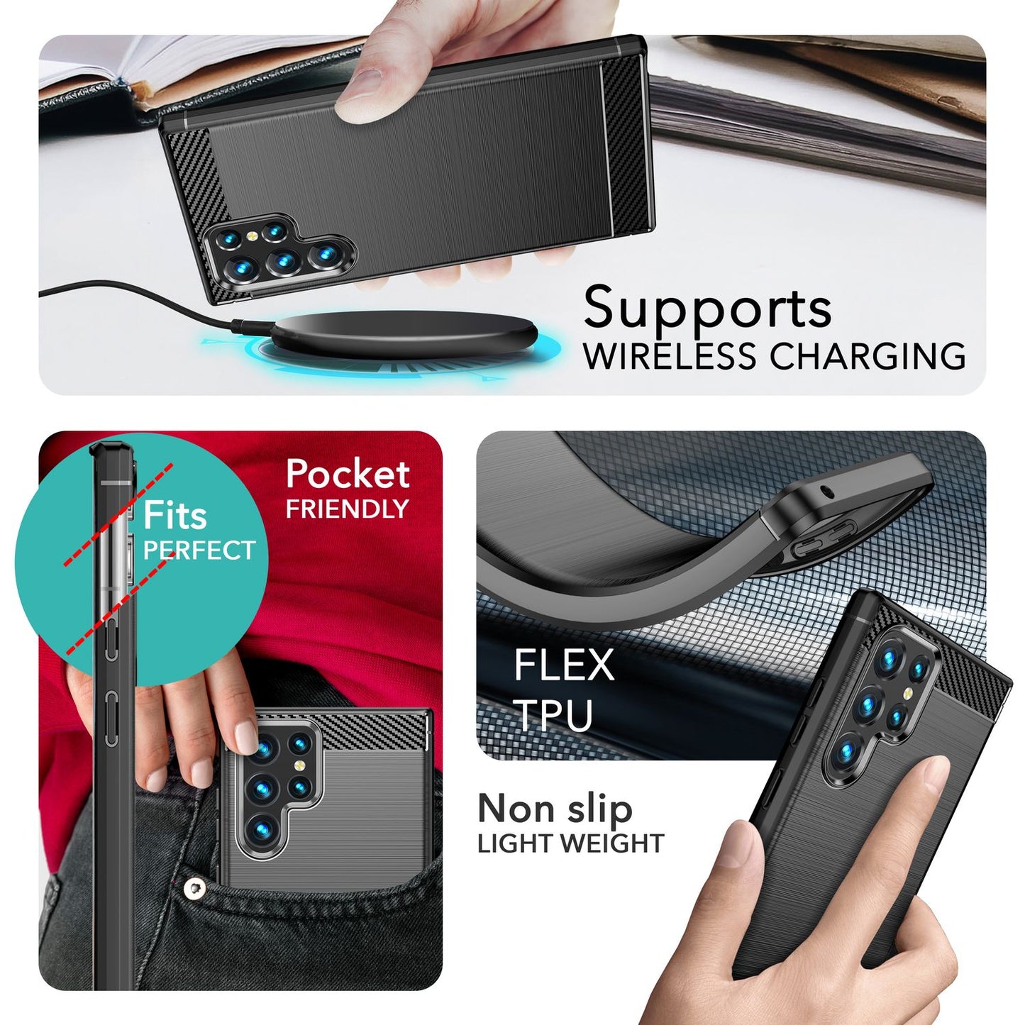 NALIA Carbon-Style Silikonhülle für Samsung Galaxy S24 Ultra Hülle, Matt-Schwarze Schutzhülle mit Kohlefaser-Struktur