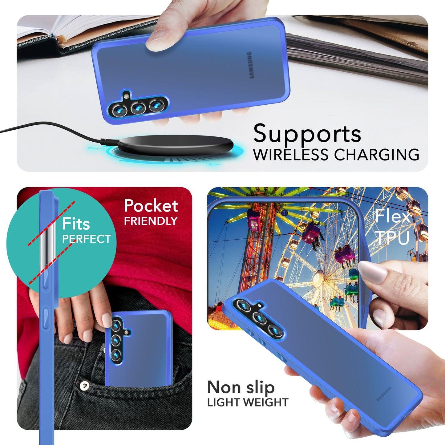 NALIA Matte Hybrid Schutzhülle für Samsung Galaxy S24 Hülle, Semi-Transparente Stoßfeste Harte Rückseite & Schutz-Rahmen