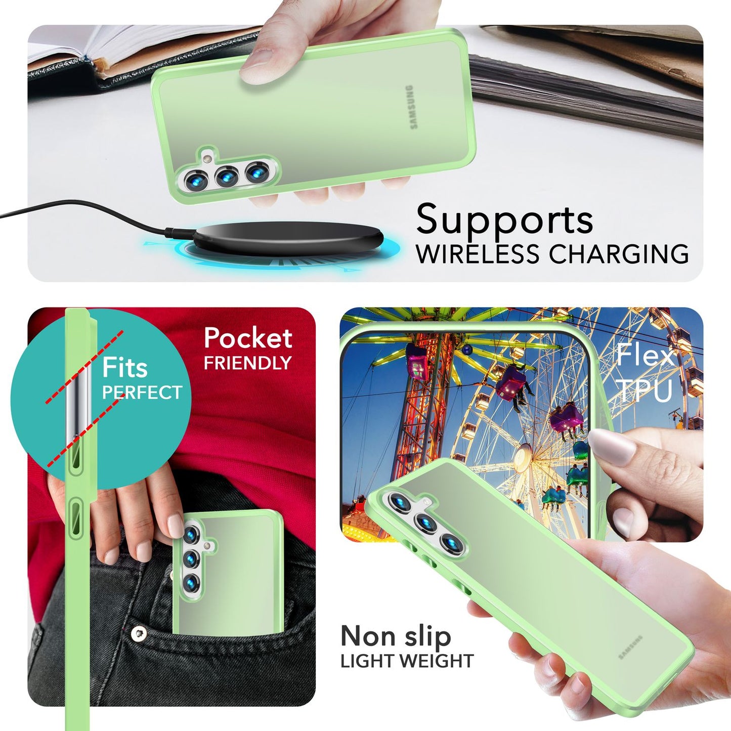 NALIA Matte Hybrid Schutzhülle für Samsung Galaxy S24 Hülle, Semi-Transparente Stoßfeste Harte Rückseite & Schutz-Rahmen