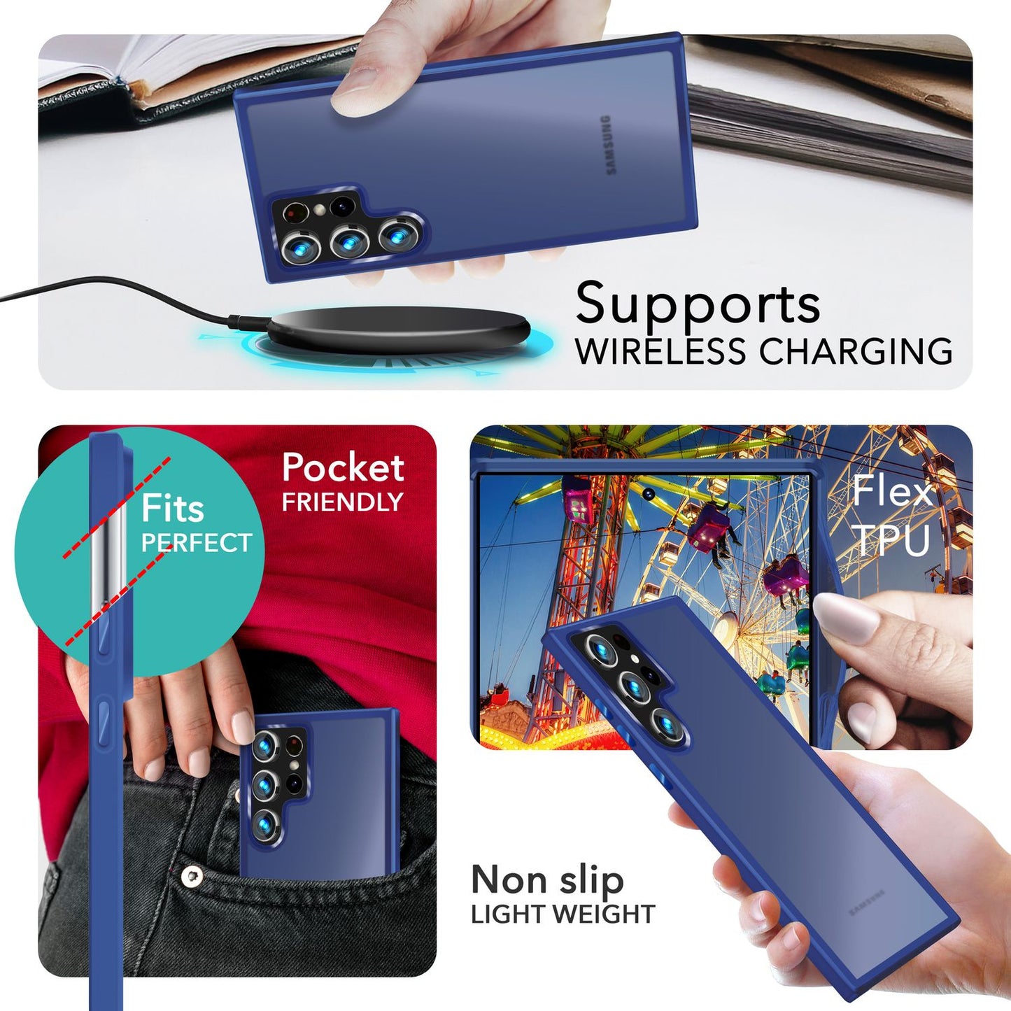 NALIA Matte Hybrid Schutzhülle für Samsung Galaxy S24 Ultra Hülle, Semi-Transparente Harte Rückseite & Fallschutz-Rahmen