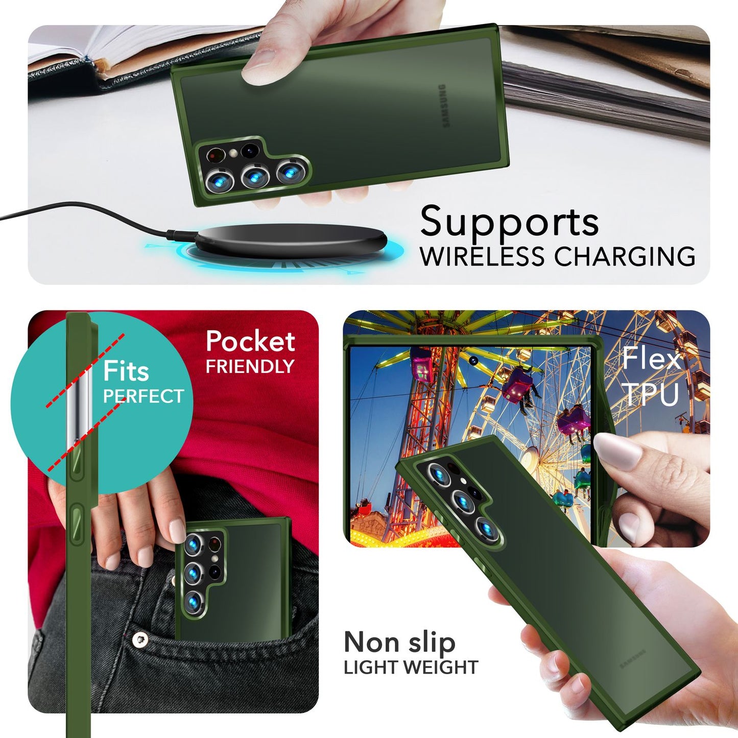 NALIA Matte Hybrid Schutzhülle für Samsung Galaxy S24 Ultra Hülle, Semi-Transparente Harte Rückseite & Fallschutz-Rahmen