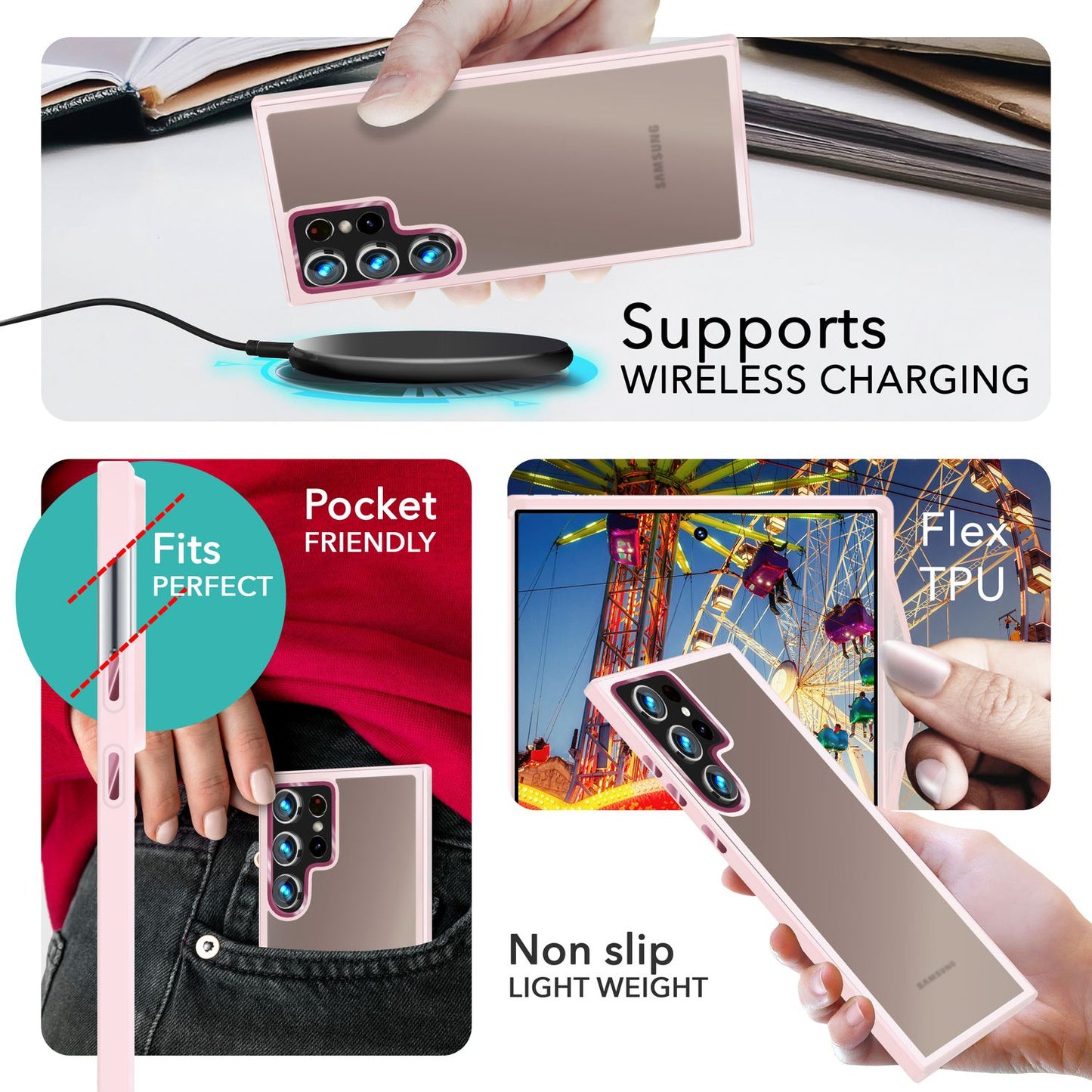 NALIA Matte Hybrid Schutzhülle für Samsung Galaxy S24 Ultra Hülle, Semi-Transparente Harte Rückseite & Fallschutz-Rahmen