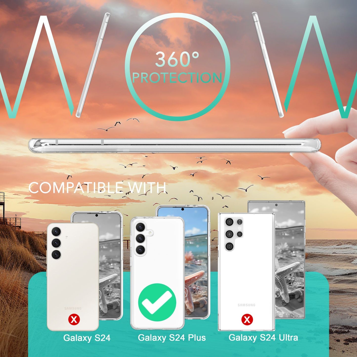 NALIA Klare 360-Grad Schutzhülle für Samsung Galaxy S24 Plus Hülle, Transparenter Rundum-Schutz, Durchsichtig Anti-Gelb