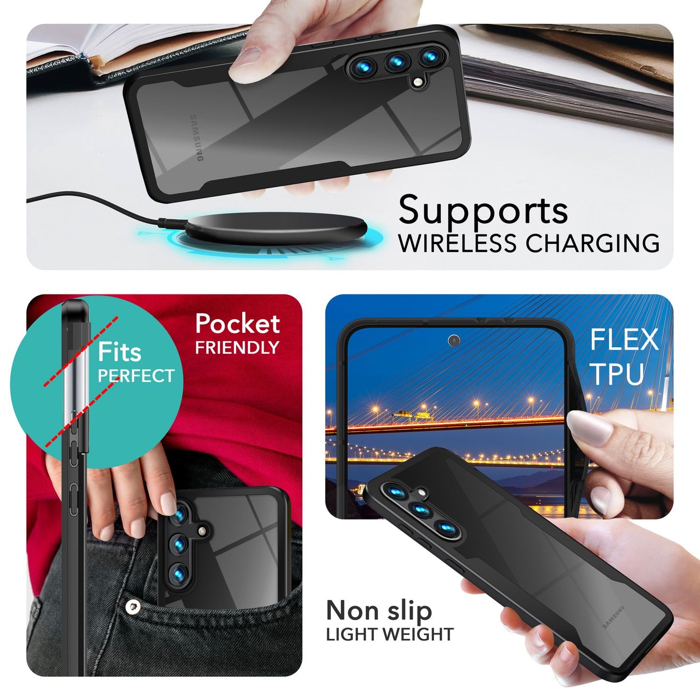 Husă hibridă transparentă NALIA, cu protecție la 360 de grade - capacitate de protecție la 360°, grosime 0,8 mm, compatibilă cu Galaxy S24