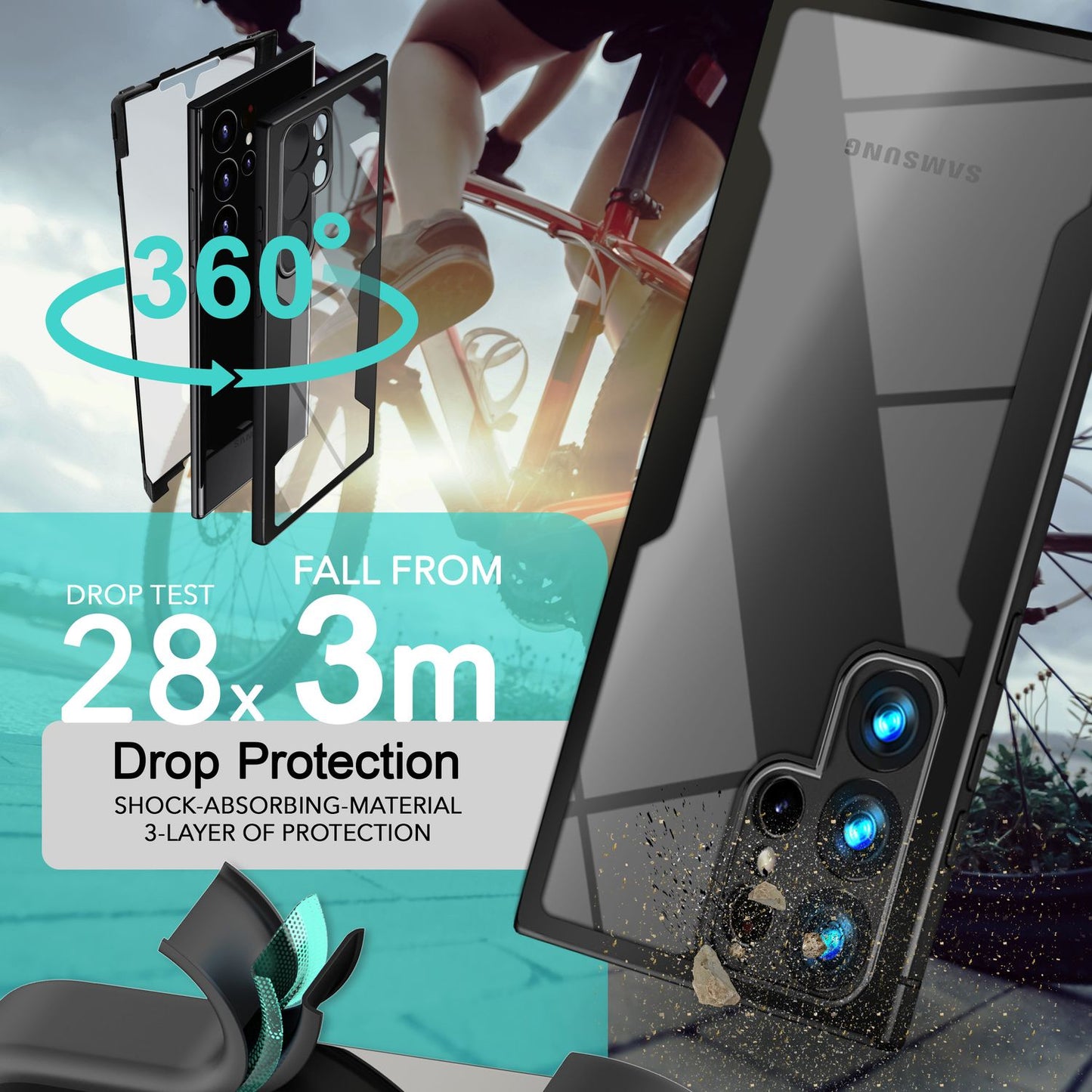 NALIA Klares 360-Grad Hybrid Cover für Samsung Galaxy S24 Ultra Hülle, Kratzfeste Harte Rückseite & Fallschutz-Rahmen