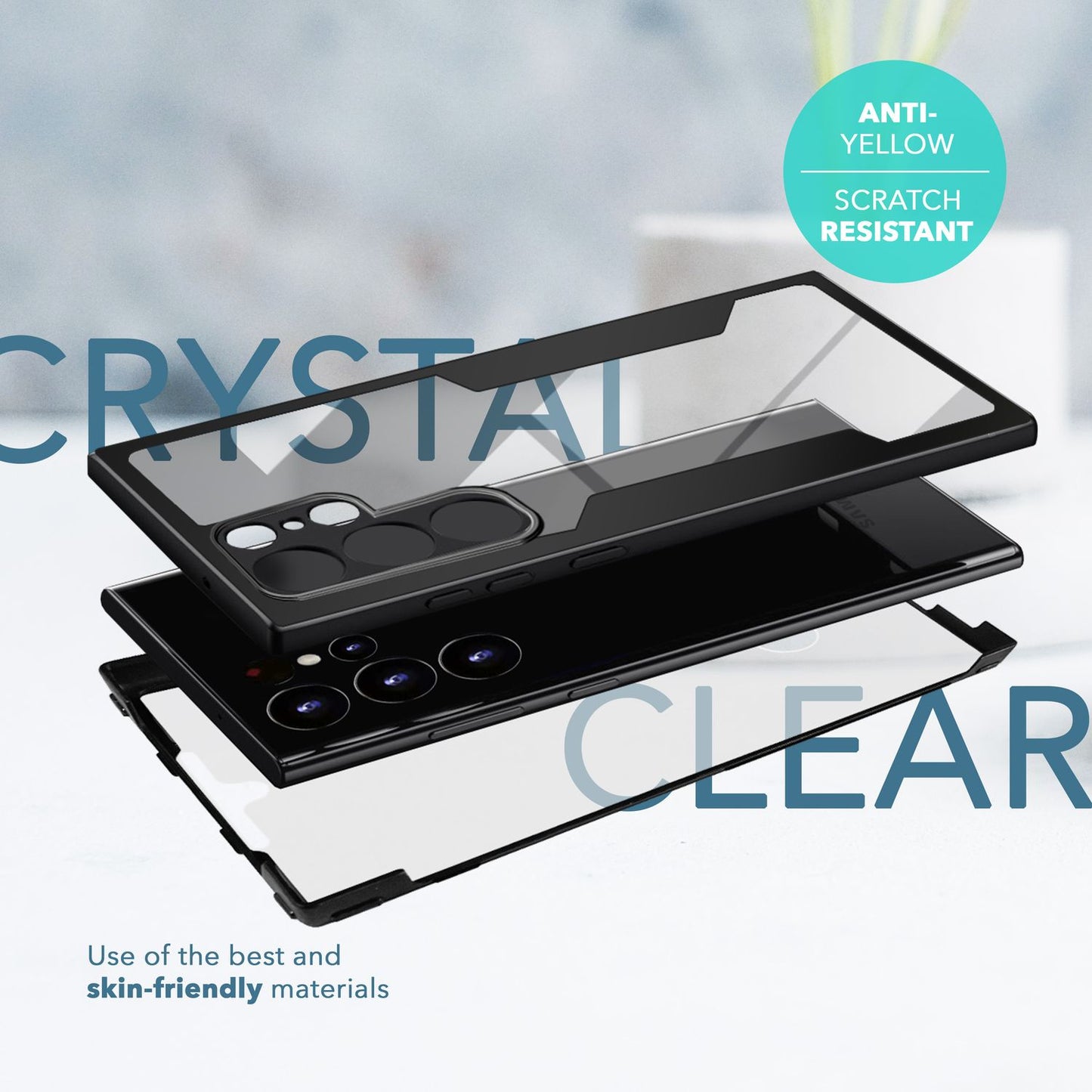 NALIA Klares 360-Grad Hybrid Cover für Samsung Galaxy S24 Ultra Hülle, Kratzfeste Harte Rückseite & Fallschutz-Rahmen