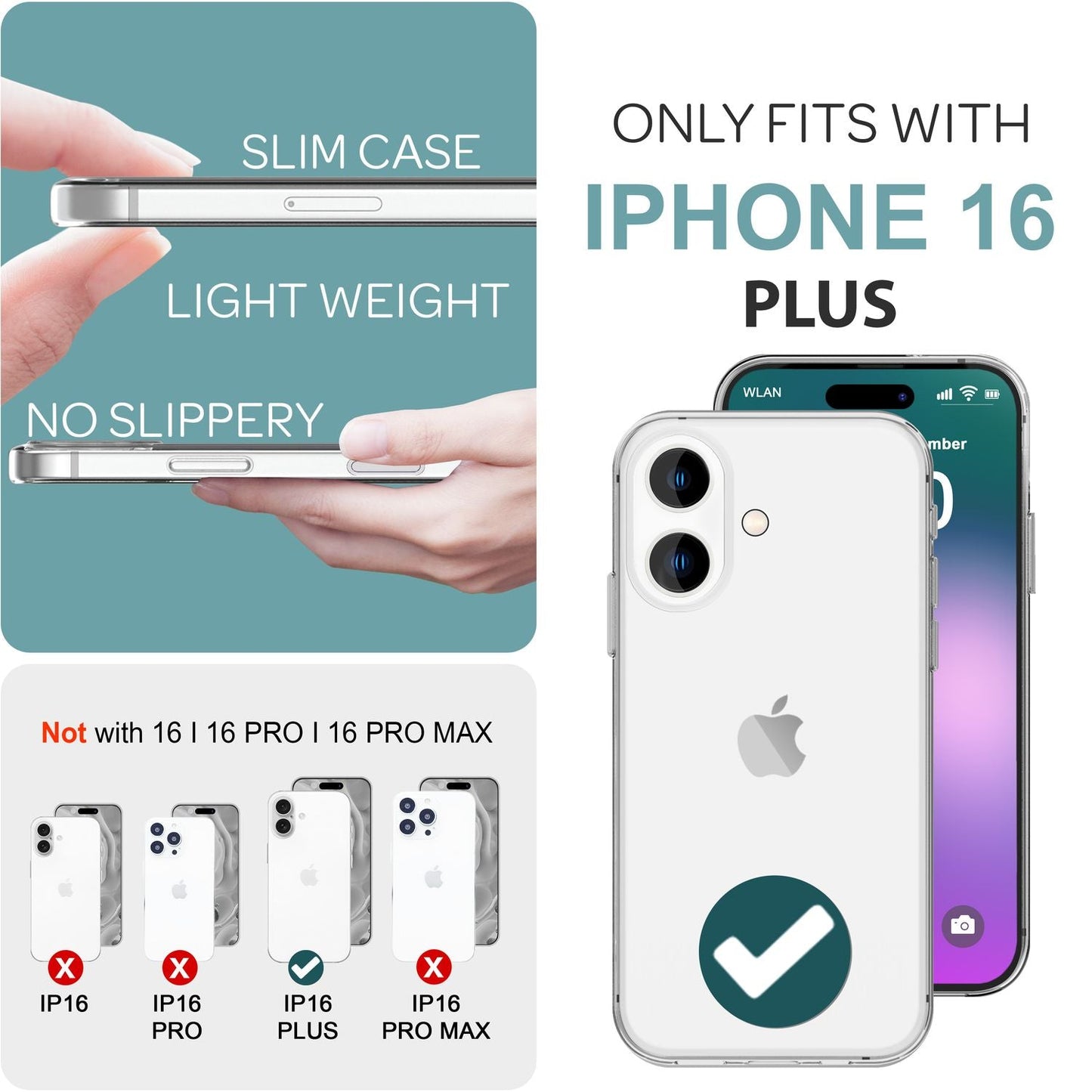 NALIA IPhone 16 Plus Durchsichtige Silikonhülle – Anti Gelb, Material Silikon, Passform Klar