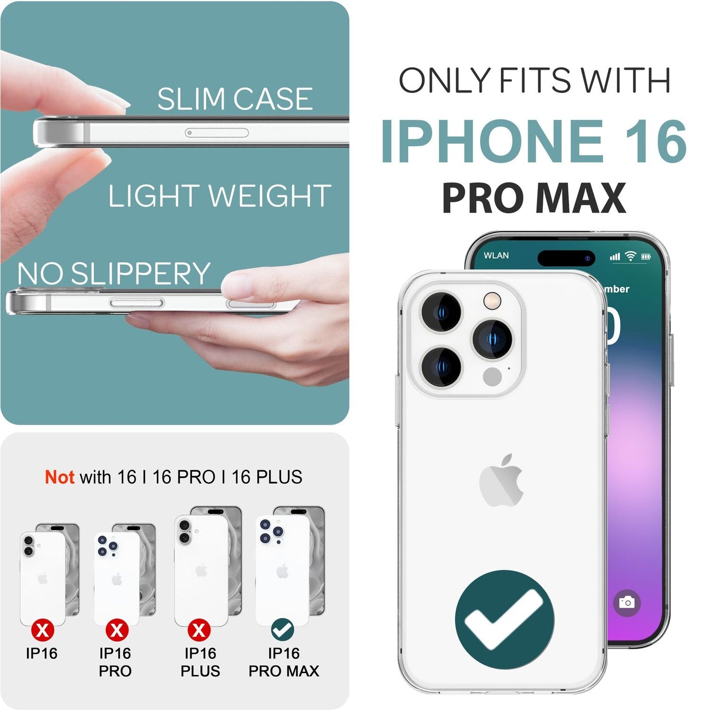 NALIA Transparente Silikonhülle für iPhone 16 Pro Max, Durchsichtige Schutzhülle, Anti-Gelb Handyhülle, Klare Hülle