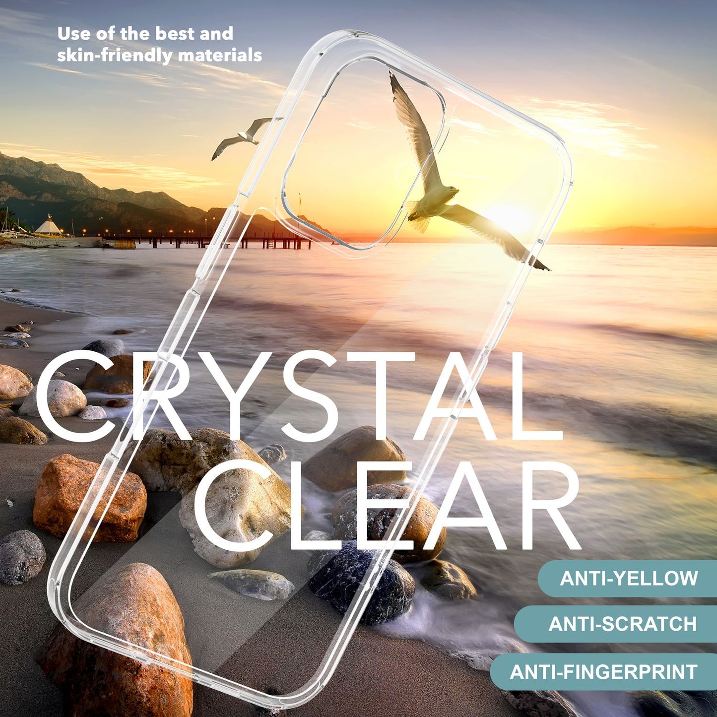 NALIA Husă acrilică transparentă rezistentă la zgârieturi pentru iPhone 16, husă de protecție rigidă cu margine din silicon, husă de telefon transparentă anti-îngălbenire