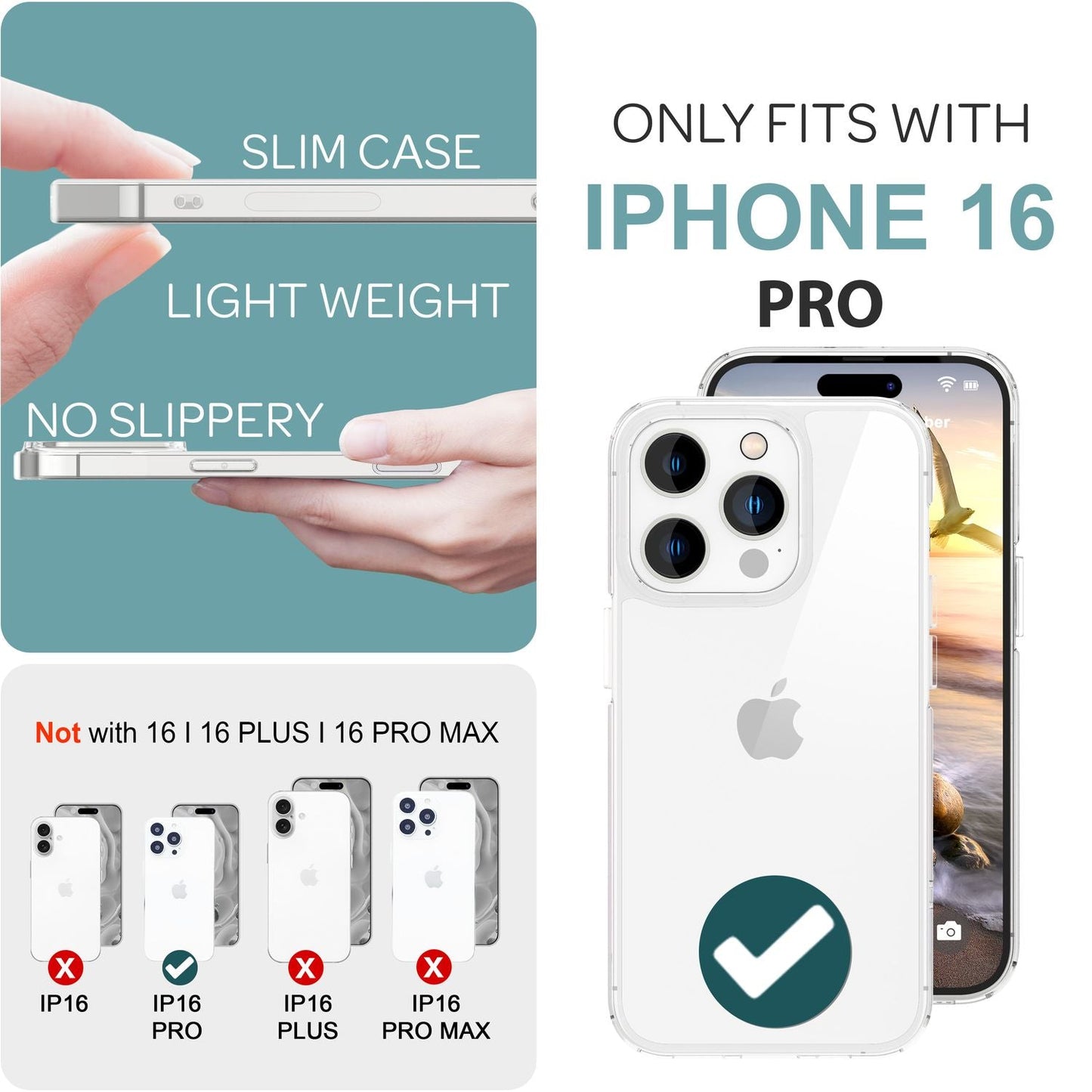 NALIA Husă acrilică transparentă rezistentă la zgârieturi pentru iPhone 16 Pro, husă de protecție rigidă cu ramă din silicon, husă transparentă pentru telefon