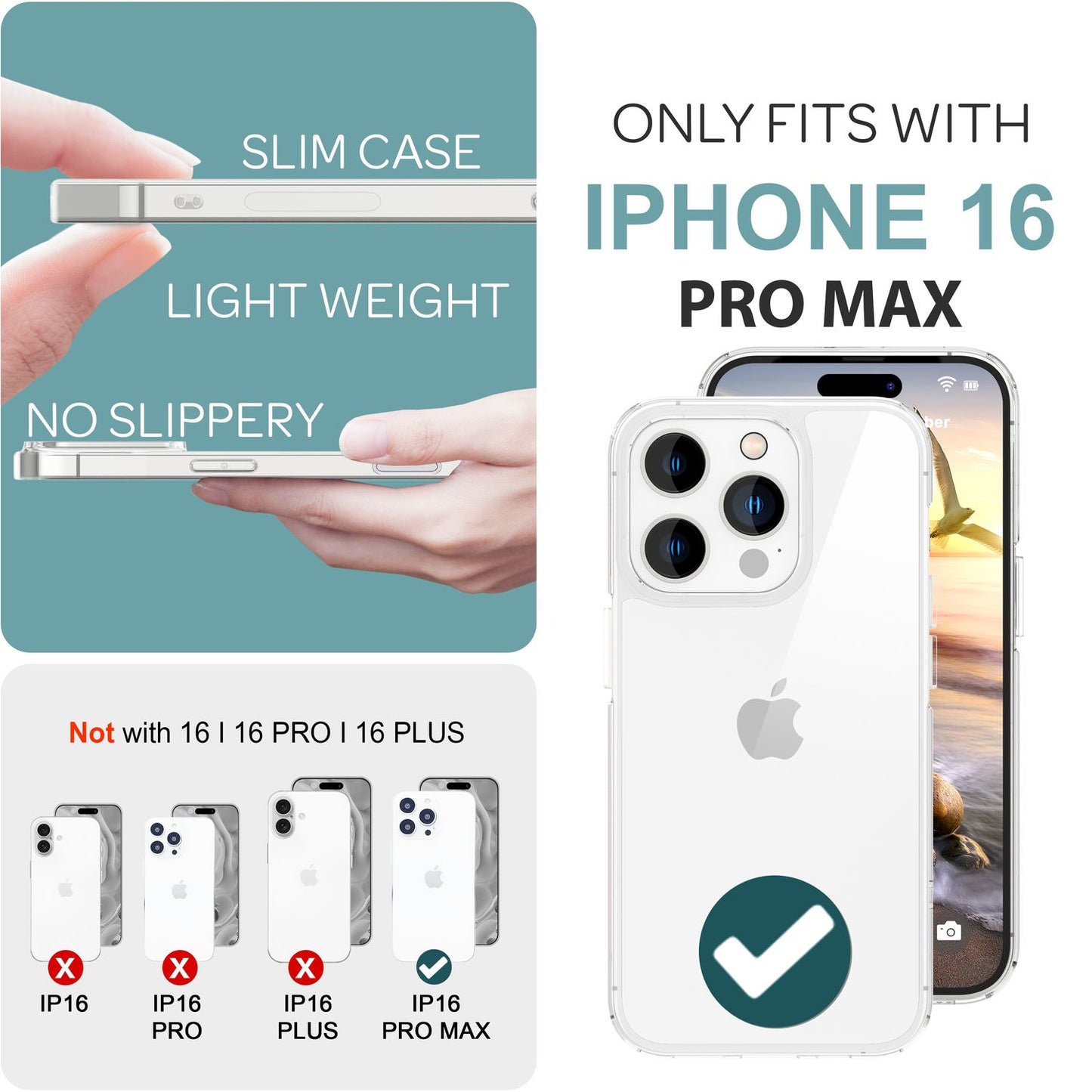 NALIA Carcasă acrilică transparentă rezistentă la zgârieturi - Carcasă de protecție rigidă cu ramă din silicon, transparentă, pentru iPhone 16 Pro Max