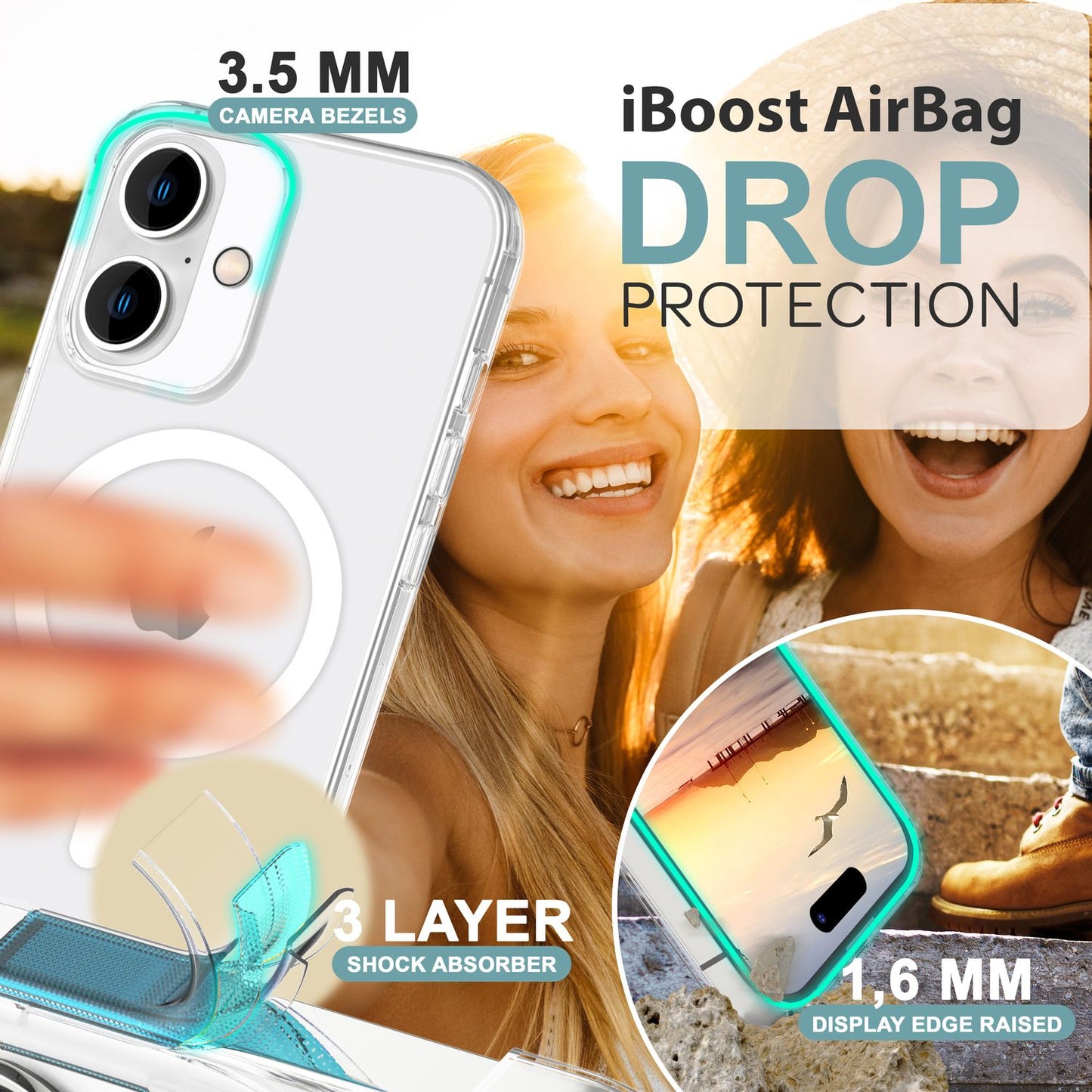 NALIA Klare MagPower Acryl Hülle für iPhone 16, Kratzfeste Harte Schutzhülle mit Silikon-Rahmen, Transparente Handyhülle