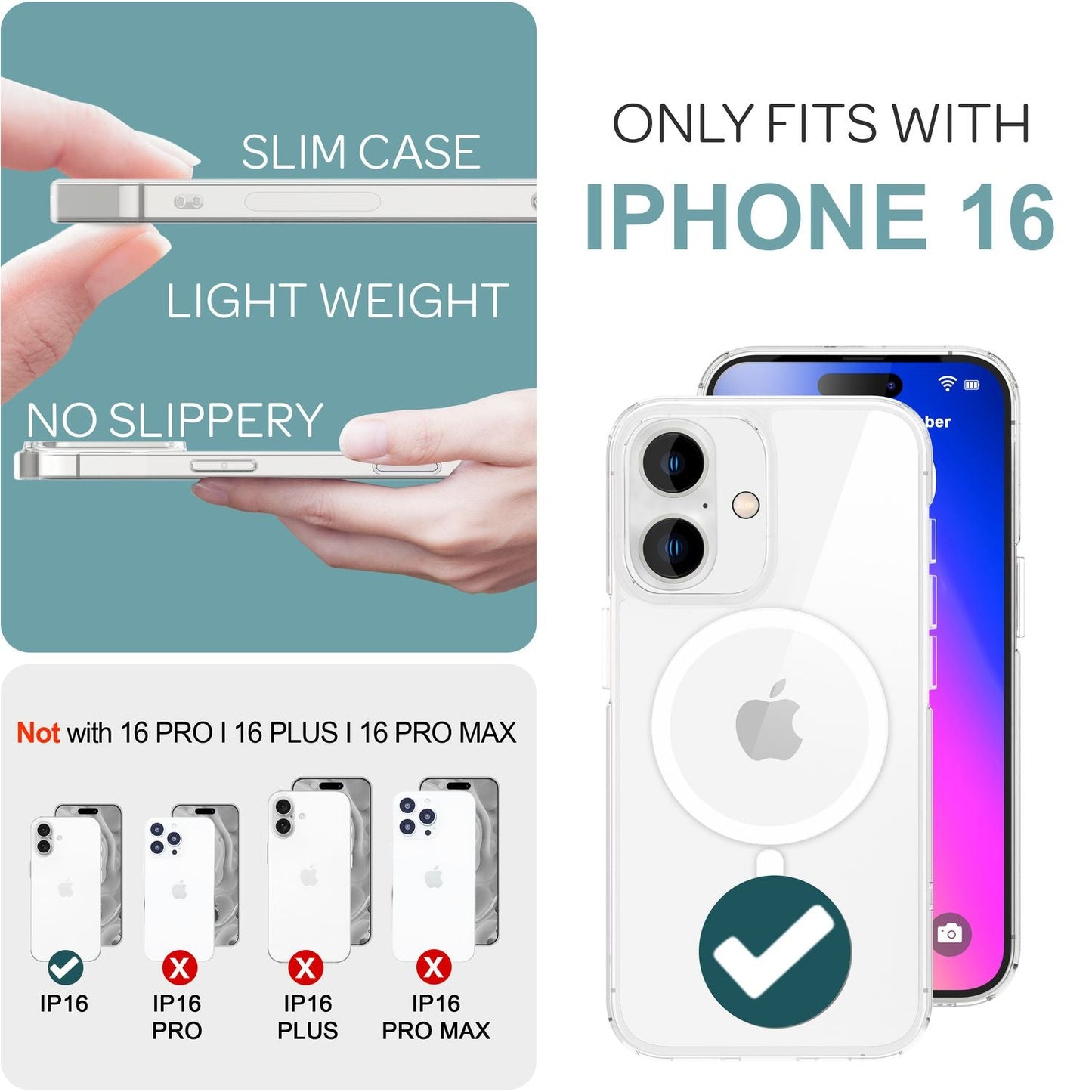 NALIA Klare MagPower Acryl Hülle für iPhone 16, Kratzfeste Harte Schutzhülle mit Silikon-Rahmen, Transparente Handyhülle