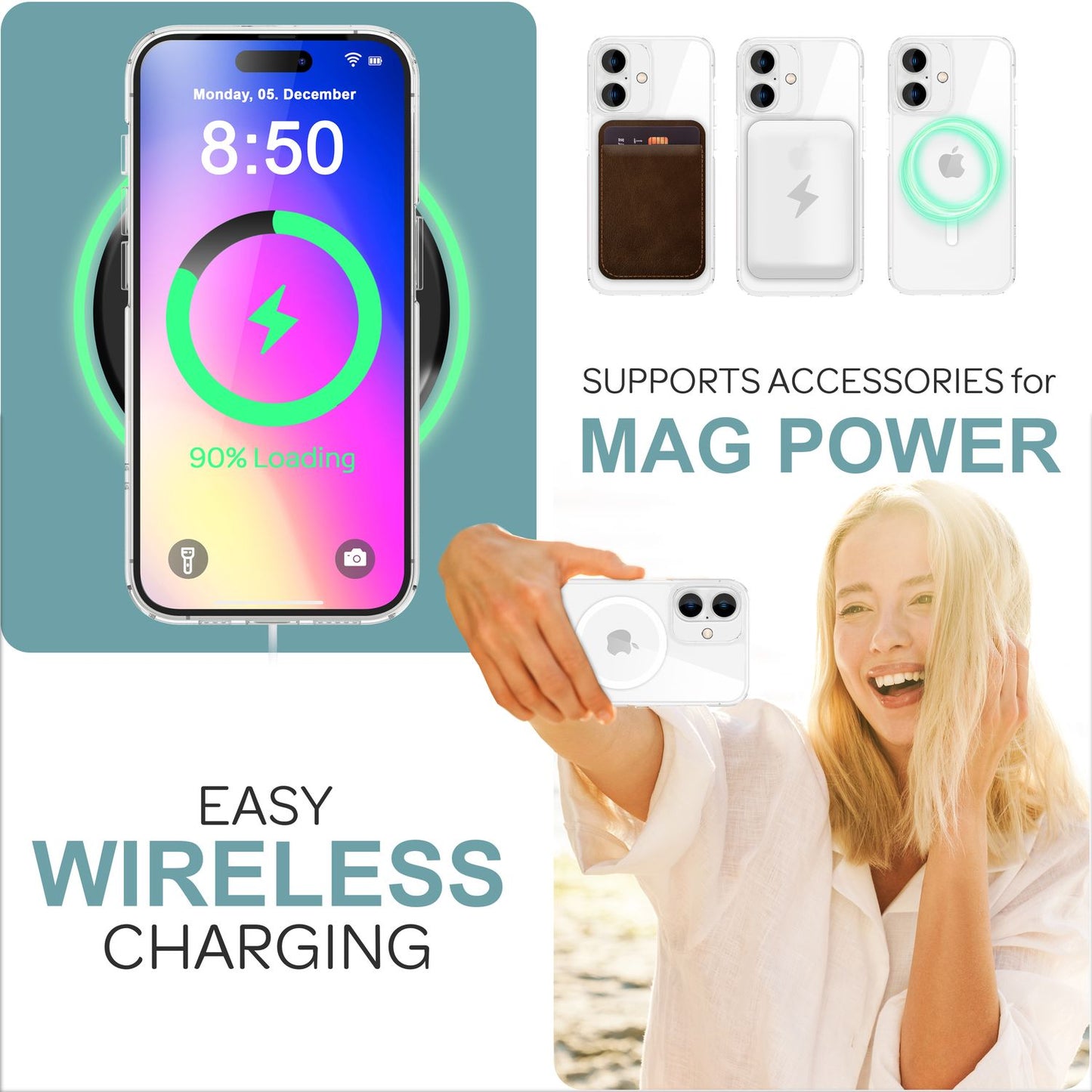 NALIA Klare MagPower Acryl Hülle für iPhone 16, Kratzfeste Harte Schutzhülle mit Silikon-Rahmen, Transparente Handyhülle